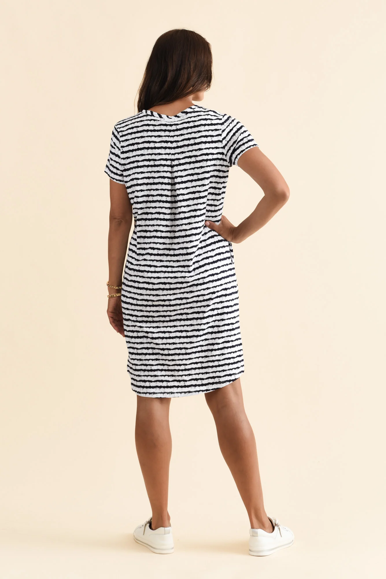 Mandy Navy Abstract Stripe Cotton Tee Dress - Image 5