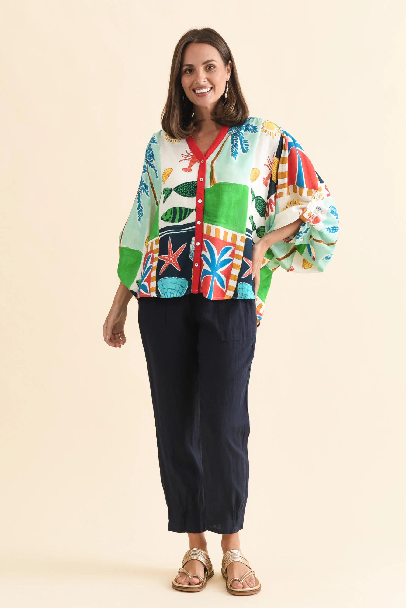 Marella Green Coastal Button Top - Image 3
