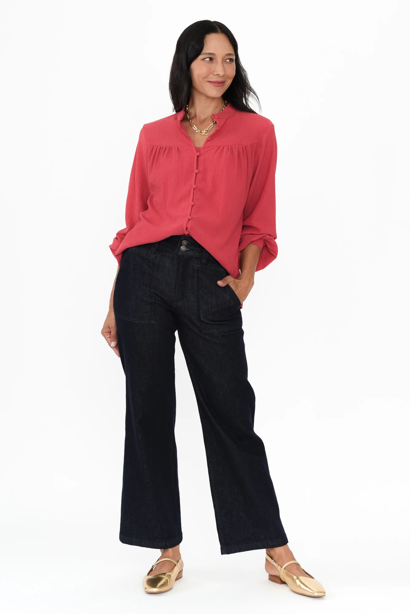 Marie Red Button Blouse - Image 3