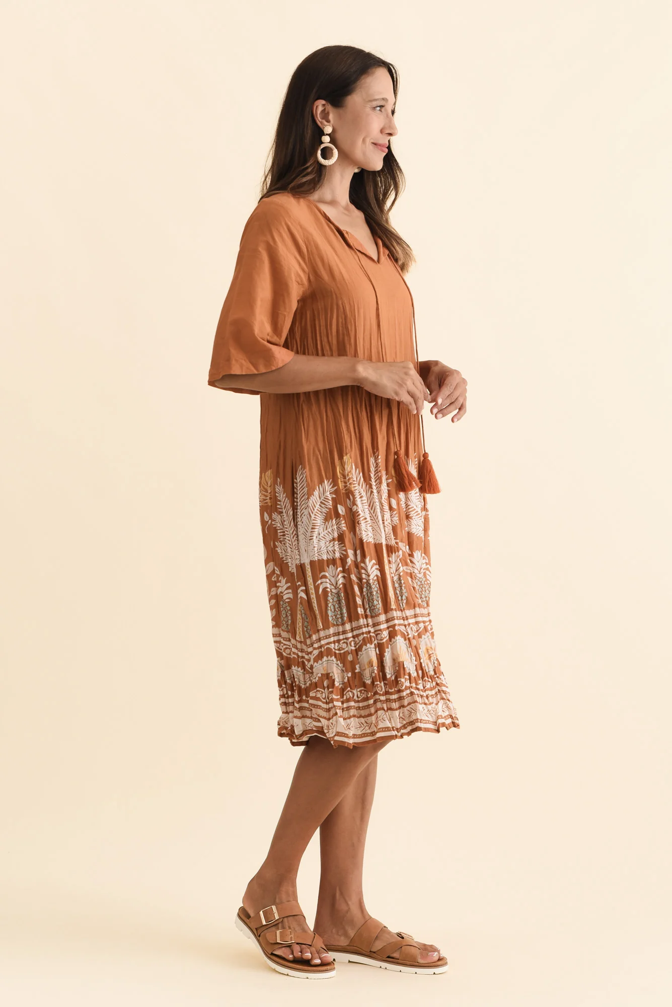 Mila Brown Beach Crinkle Cotton Dress - Image 3