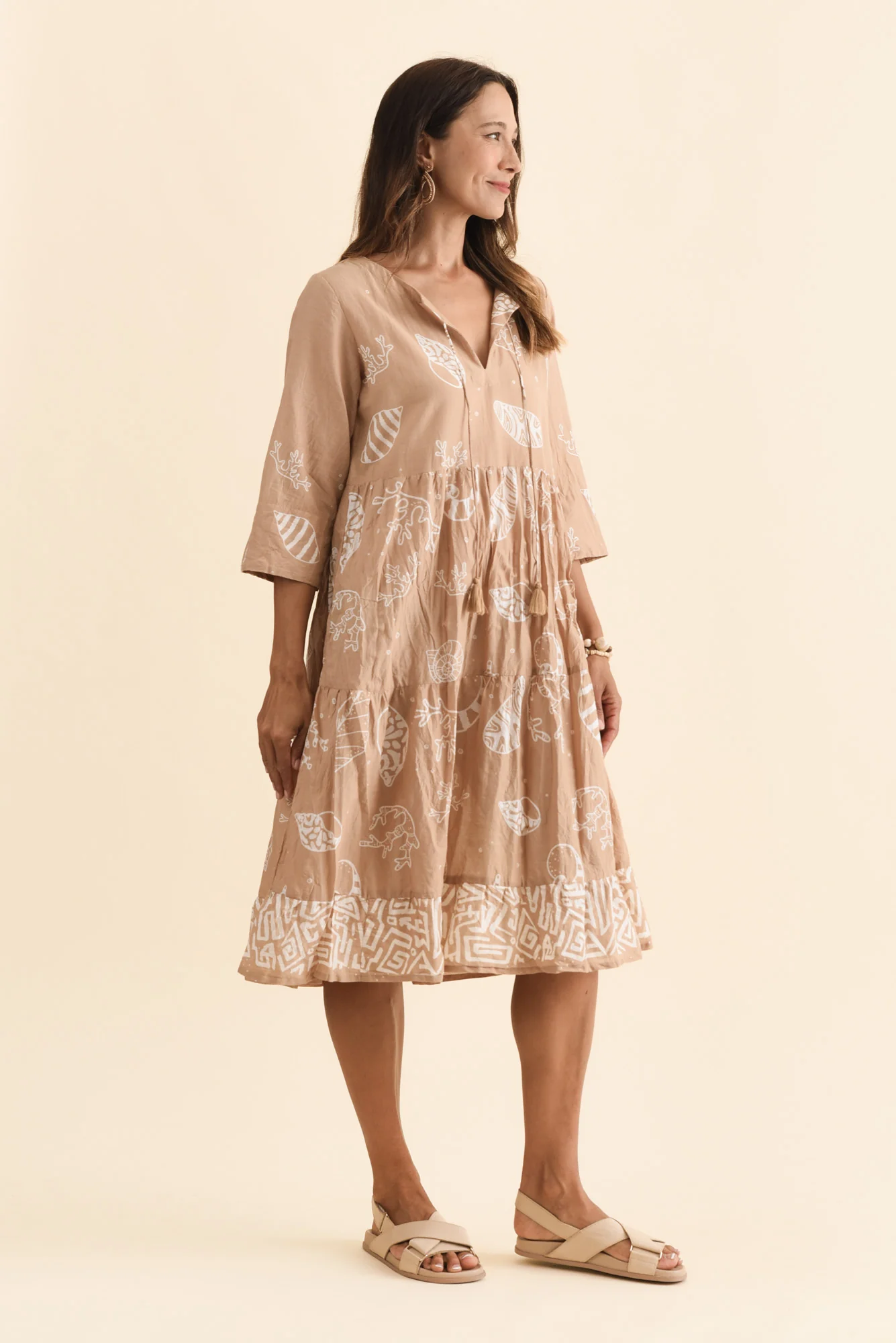 Milana Mocha Seashell Crinkle Cotton Dress - Image 3
