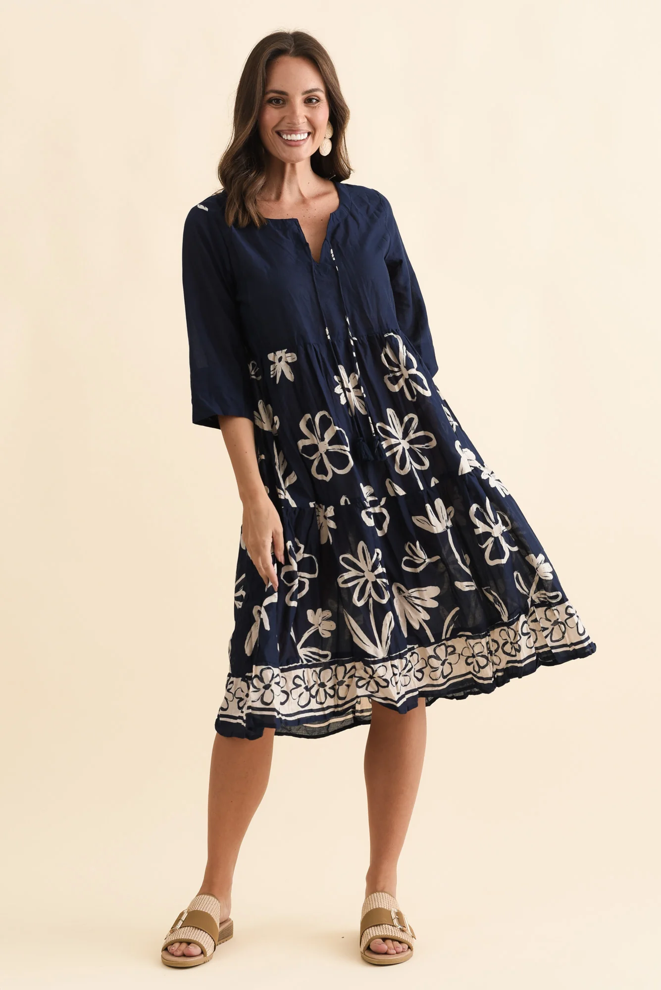 Milana Navy Flower Crinkle Cotton Dress - Image 2