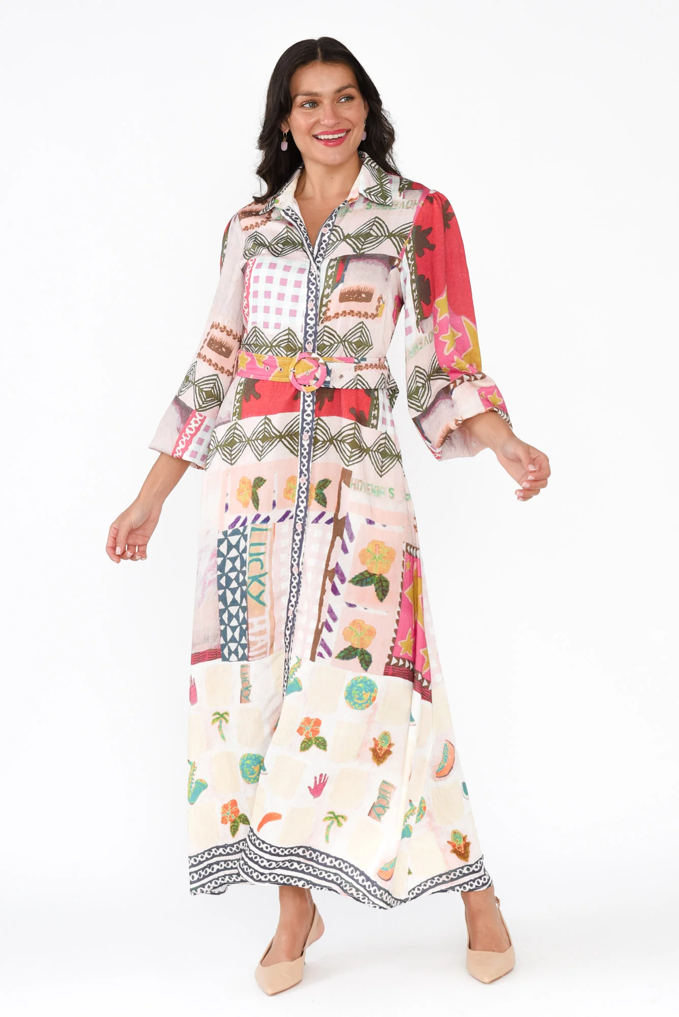 Mileva Pink Tile Cotton Linen Dress