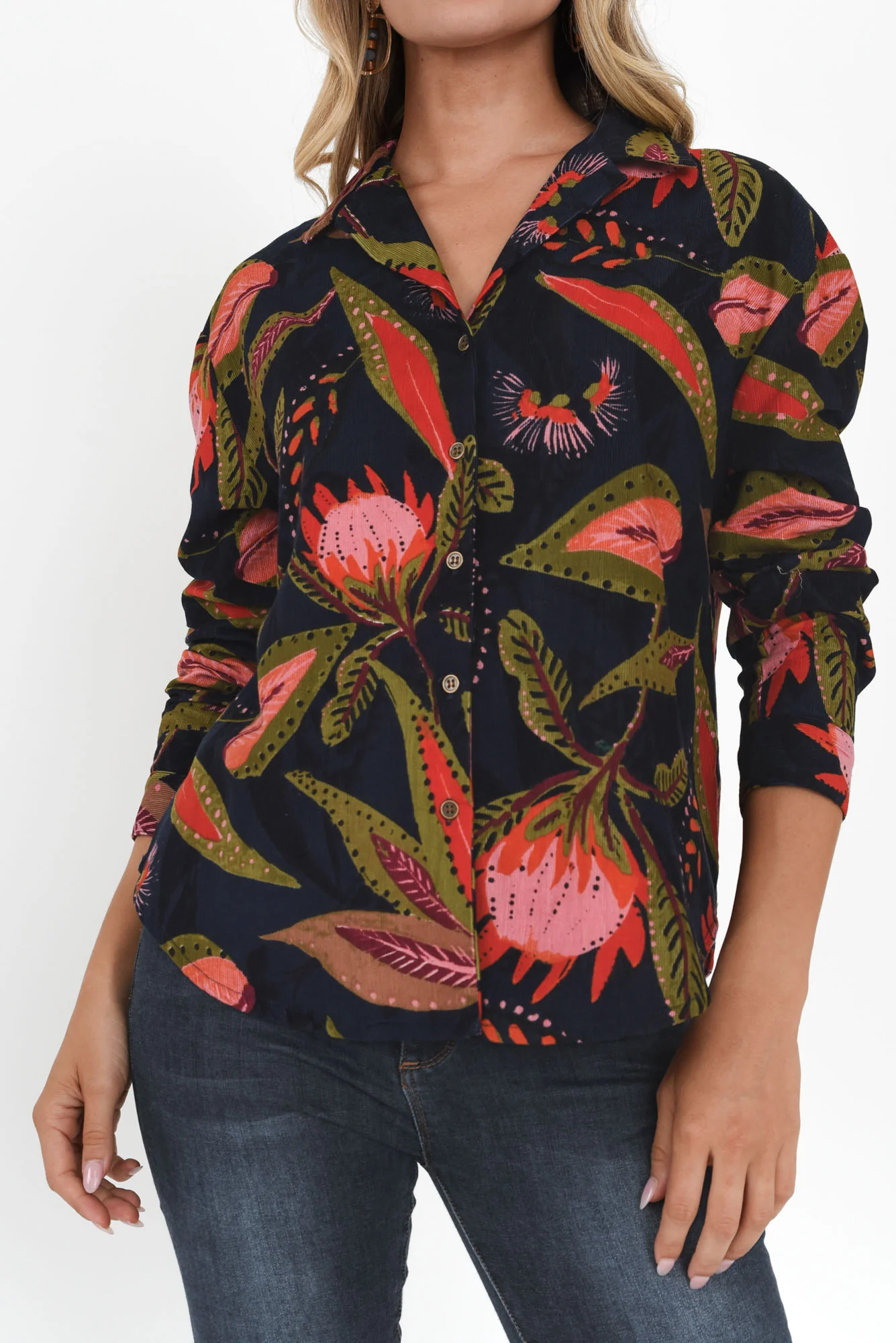Milton Navy Floral Cotton Shirt - Image 5
