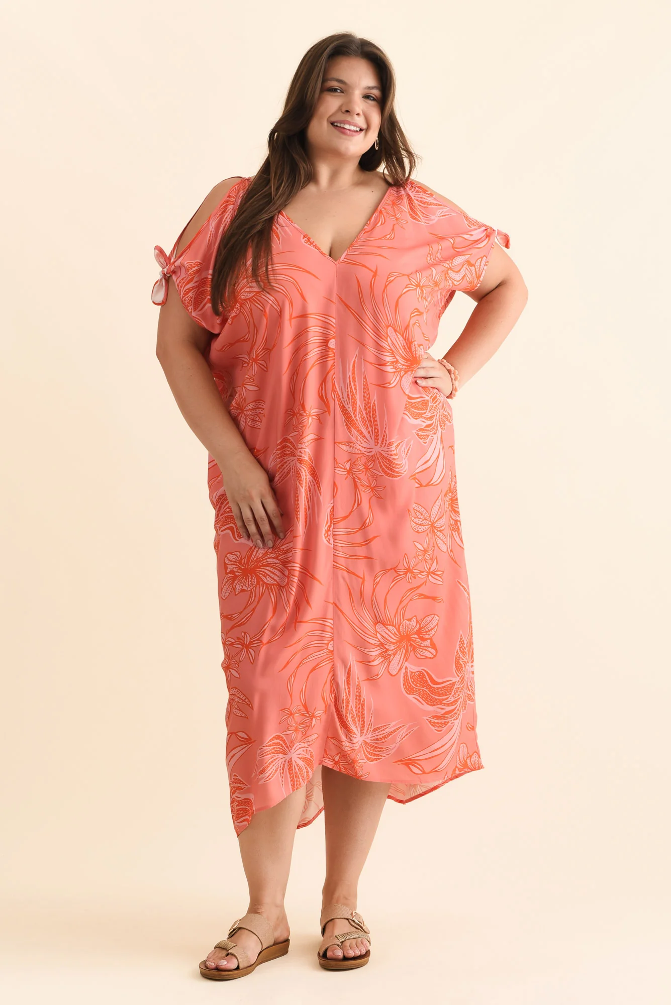 Miranda Pink Botanical Cold Shoulder Kaftan - Image 9