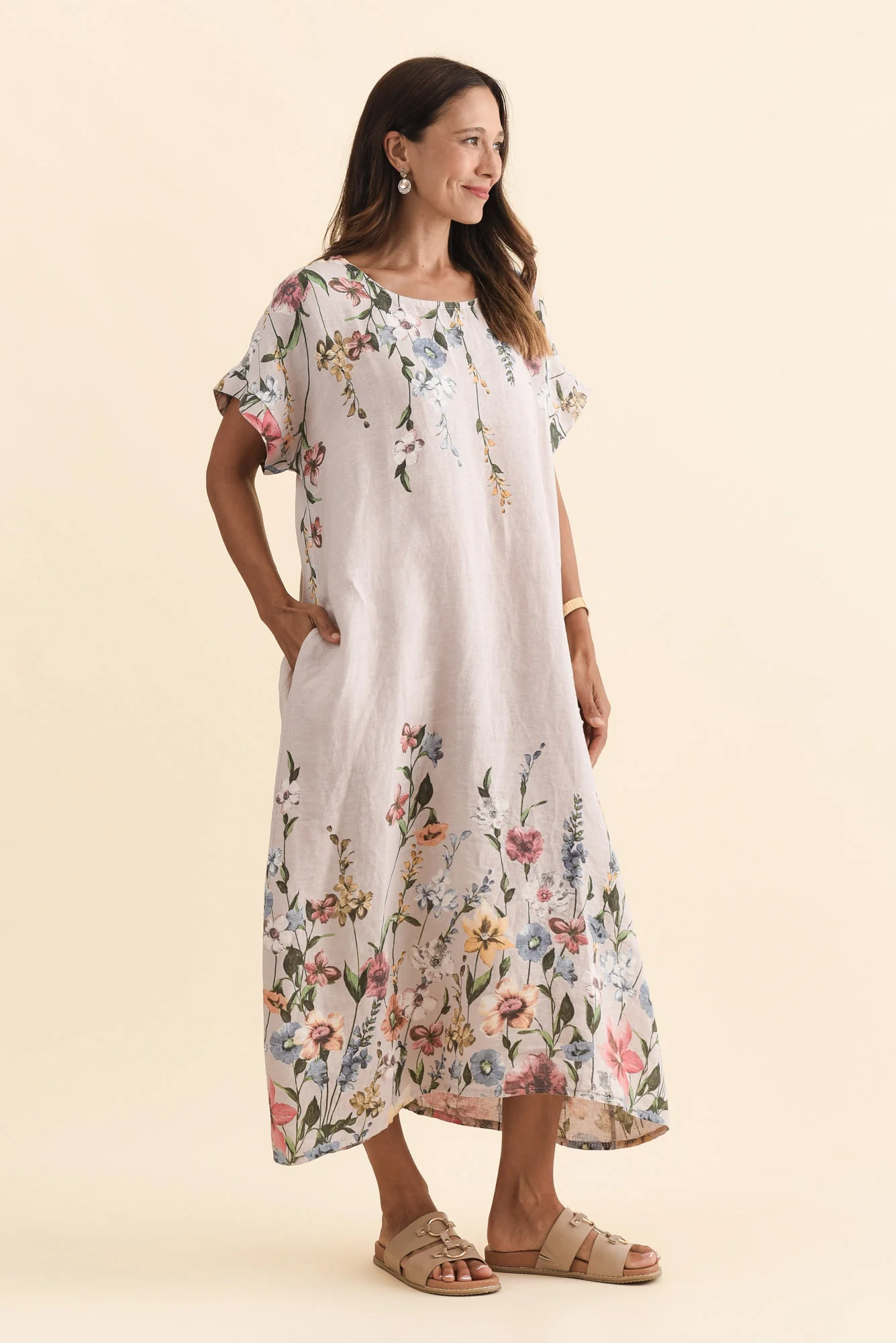 Morrison Blush Floral Linen Pocket Dress - Image 3
