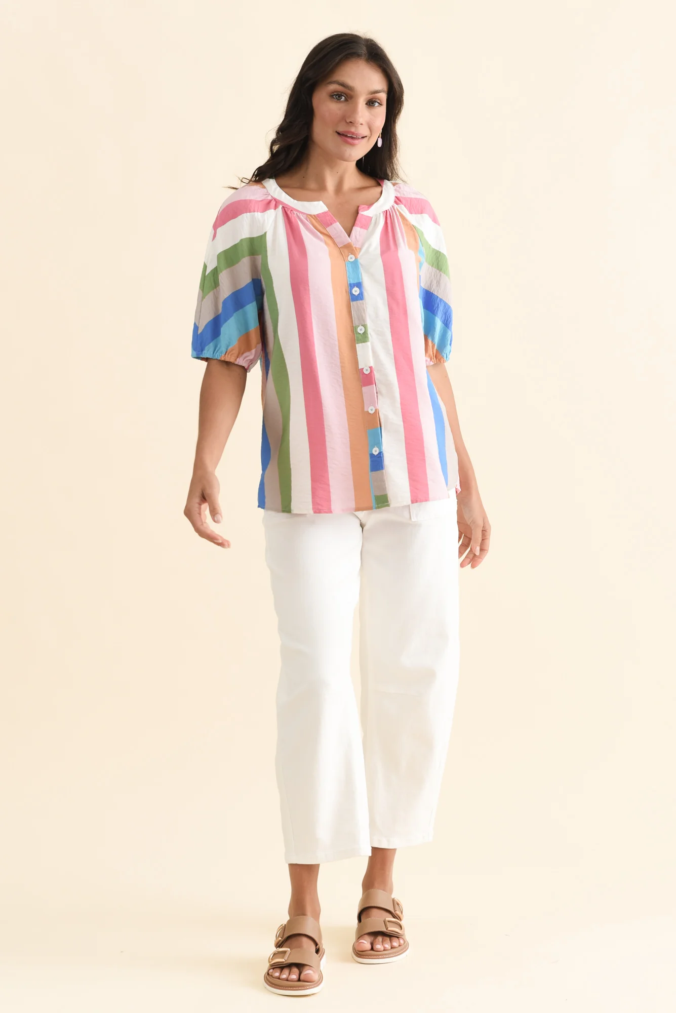 Muna White Stripe Button Top - Image 2