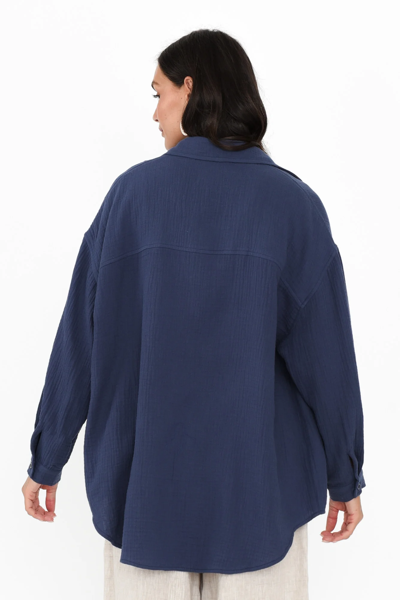 Natalia Navy Cotton Cheesecloth Shirt - Image 5