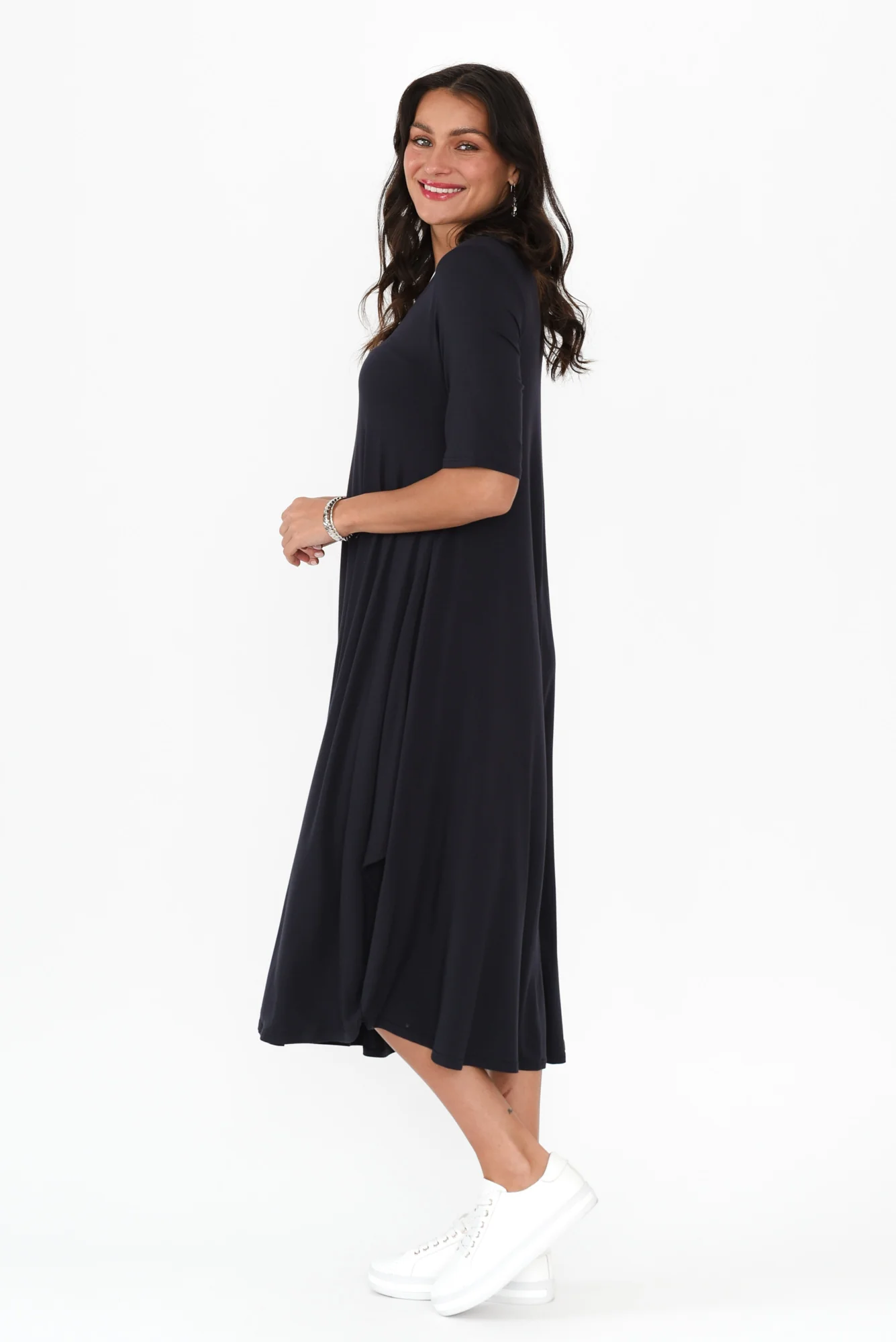 Navy Contrast Micro Modal Tri Drape Dress - Image 4