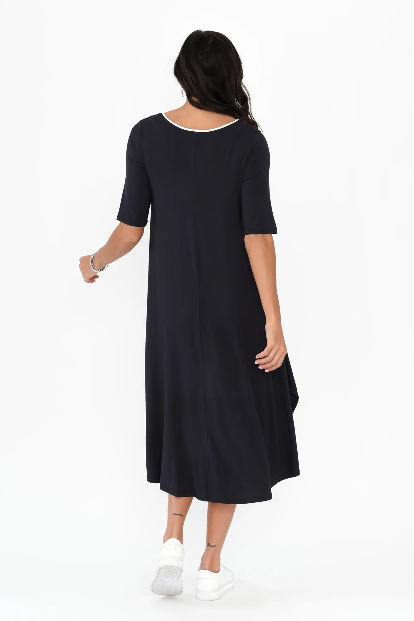 Navy Contrast Micro Modal Tri Drape Dress - Image 5