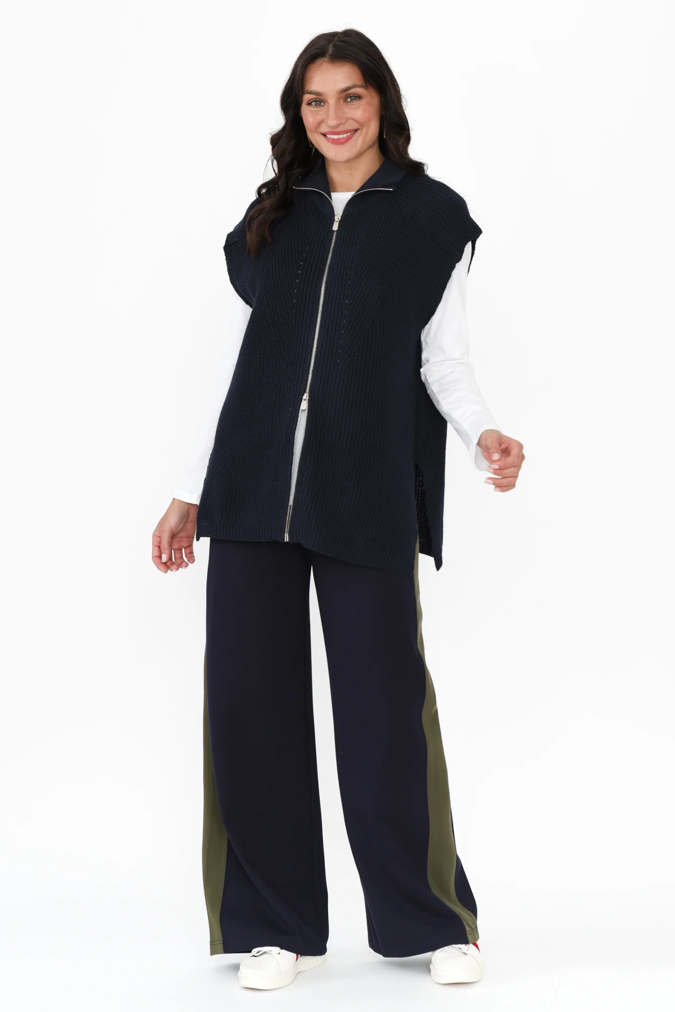 Navy Cotton Zip Knit Vest - Image 3