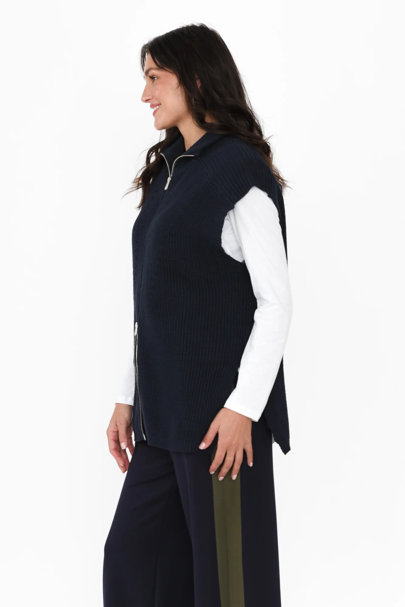Navy Cotton Zip Knit Vest - Image 4