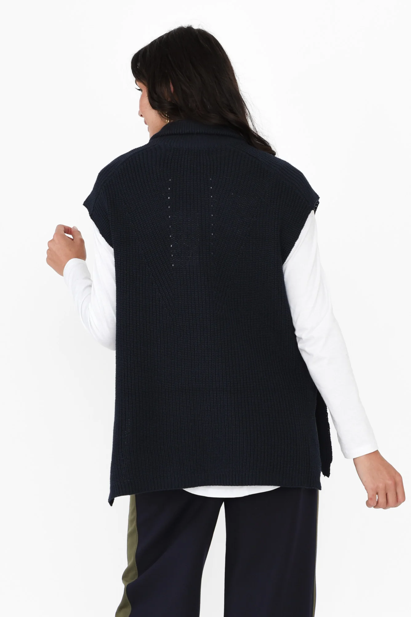 Navy Cotton Zip Knit Vest - Image 5