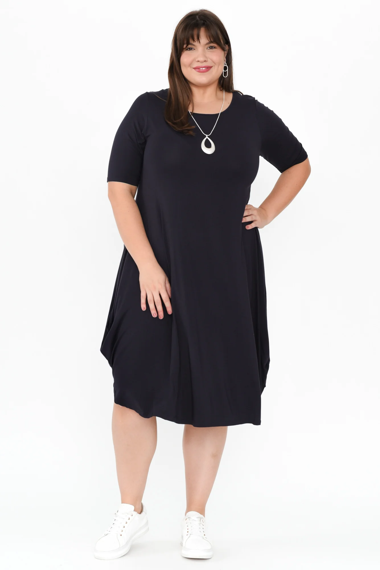 Navy Micro Modal Tri Drape Dress - Image 11