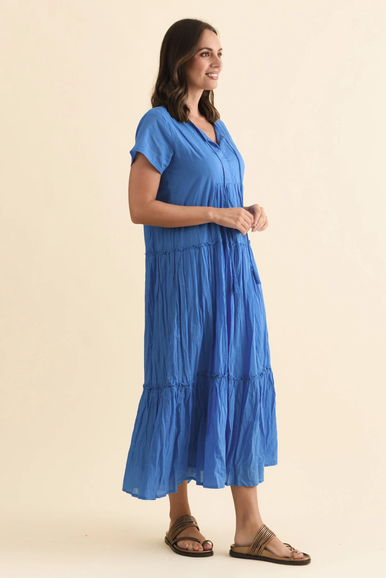 Nona Blue Crinkle Cotton Maxi Dress - Image 4