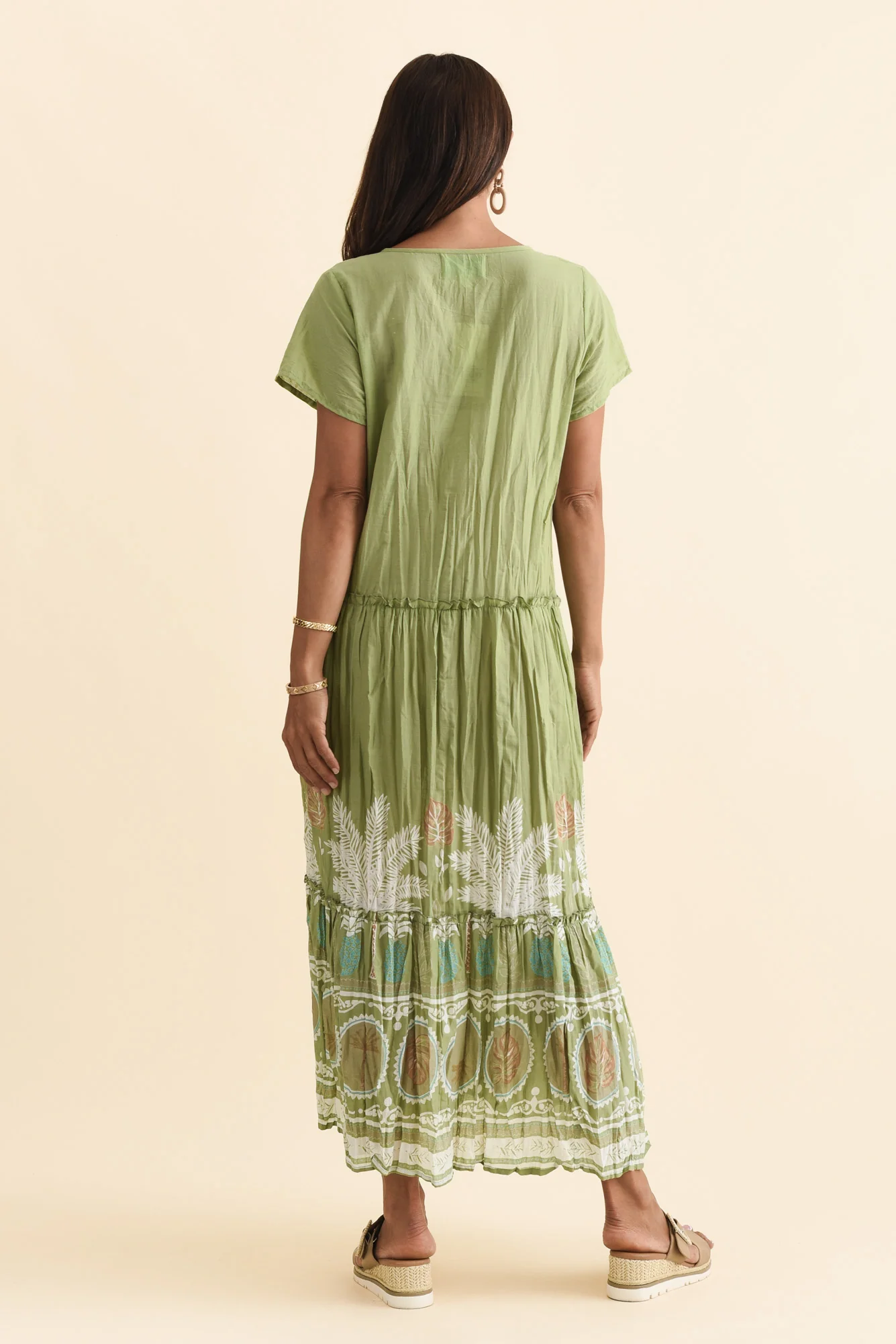 Nona Khaki Beach Crinkle Cotton Maxi Dress - Image 5