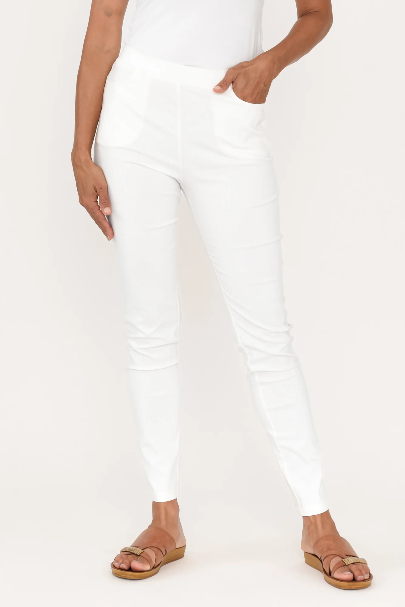 Nora White Stretch Pants - Image 2