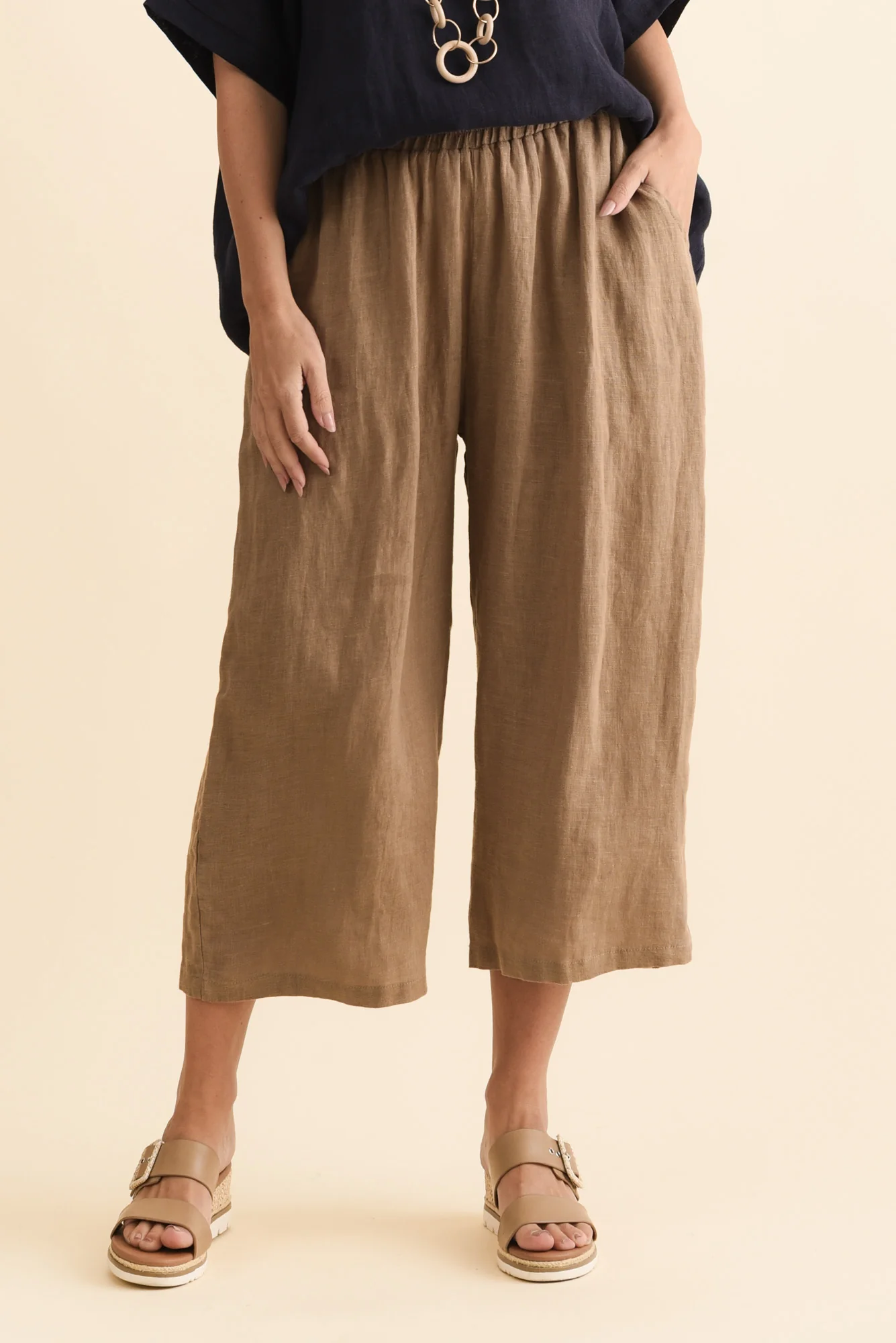Olga Mocha Linen Wide Leg Pants