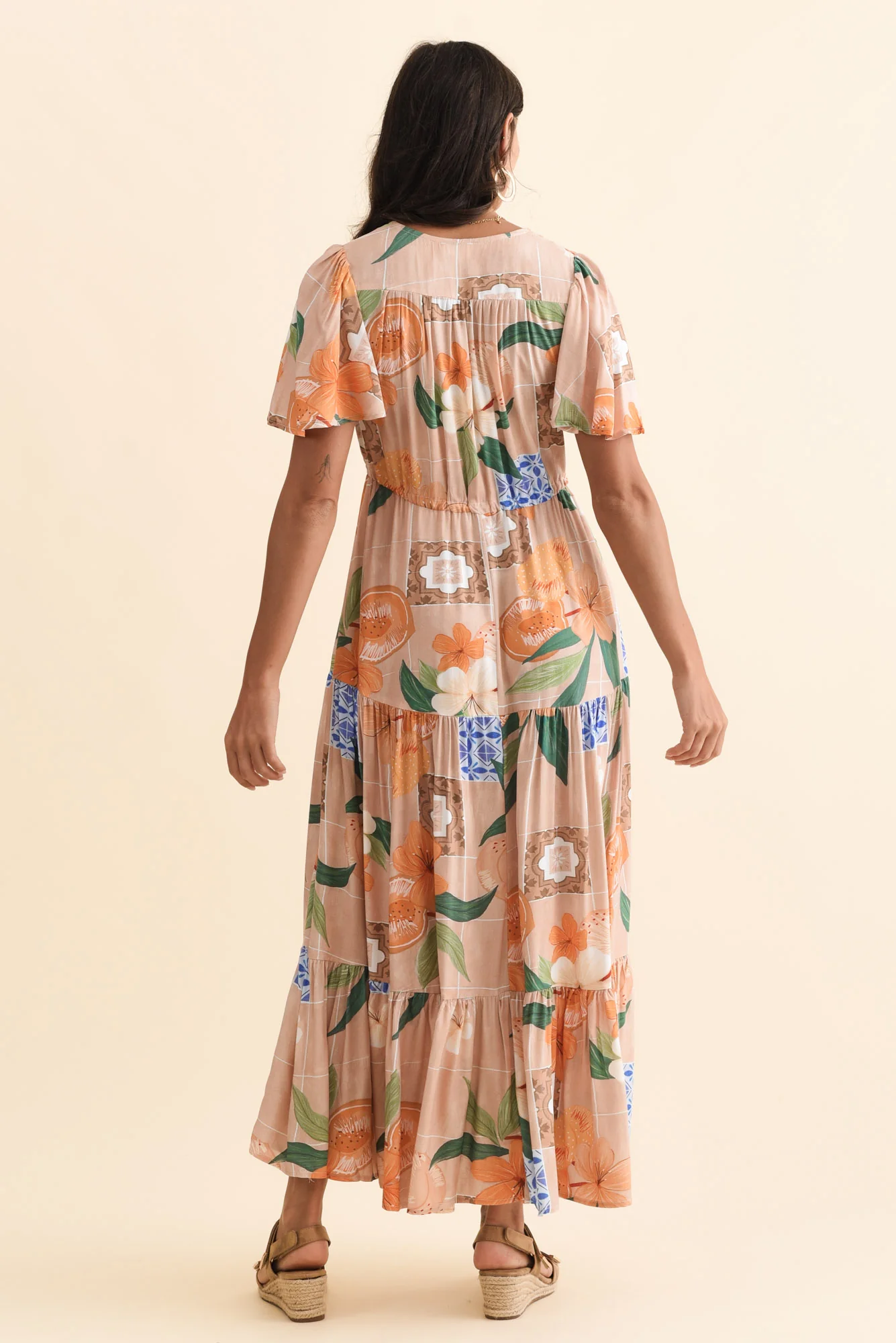 Orson Apricot Floral Tier Dress - Image 5