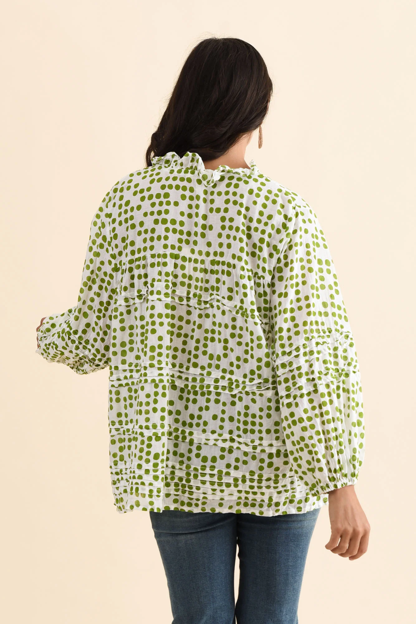 Palmer Green Spot Cotton Long Sleeve Top - Image 4