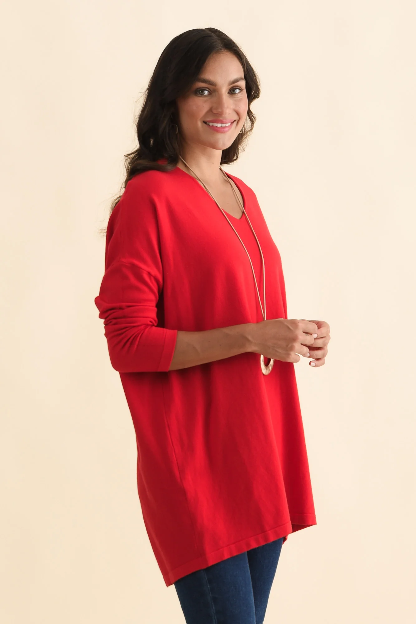 Piper Red V Neck Knit Jumper - Image 4