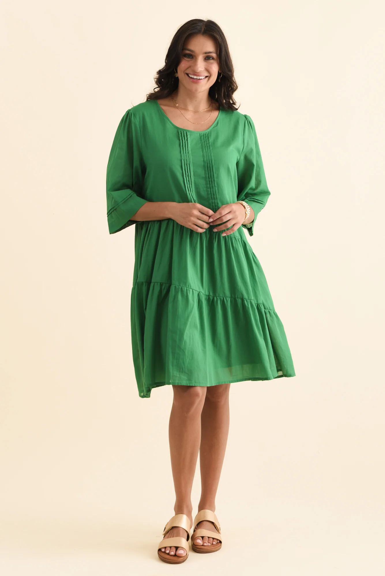Portia Green Cotton Asymmetrical Dress - Image 6