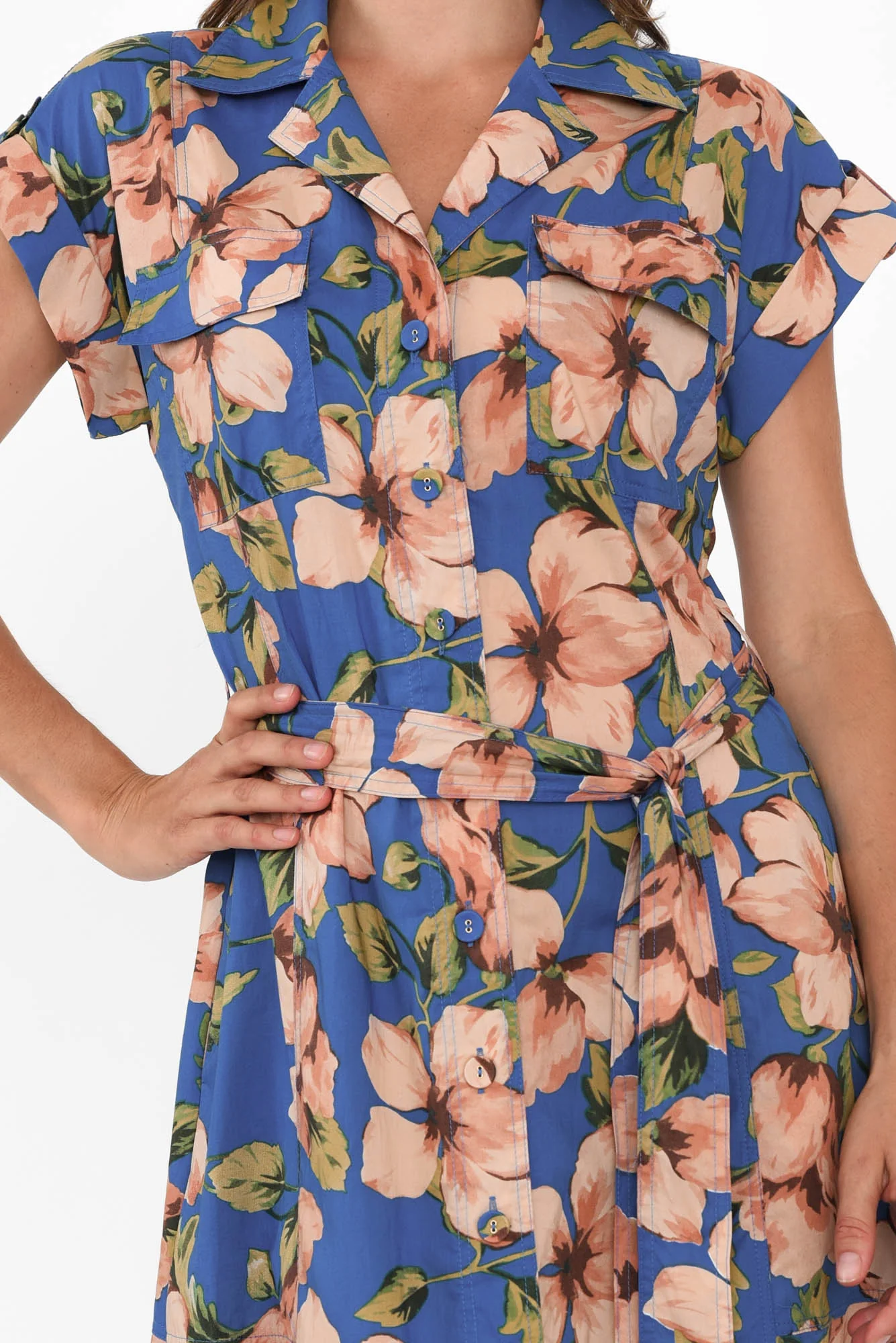 Porto Blue Floral Cotton Tie Dress - Image 6