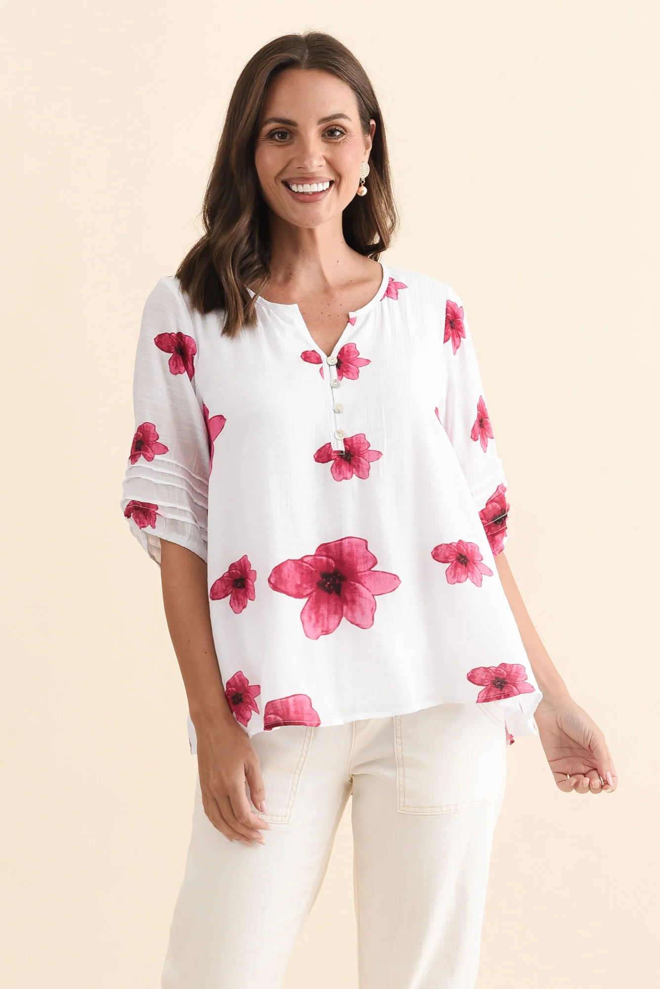 Ramy Pink Flower Cotton Blend Top