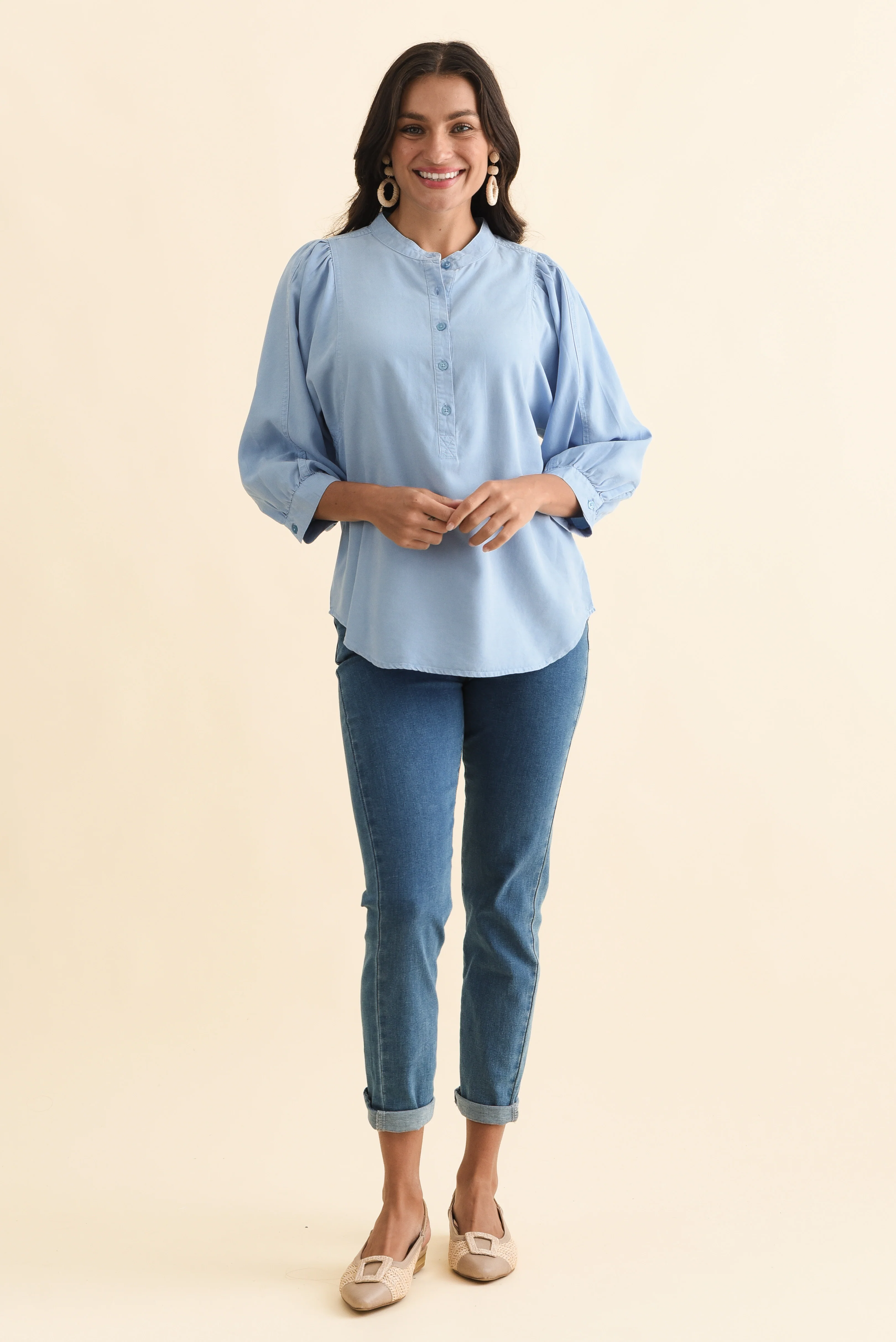 Rowan Blue Lyocell Puff Sleeve Shirt - Image 6
