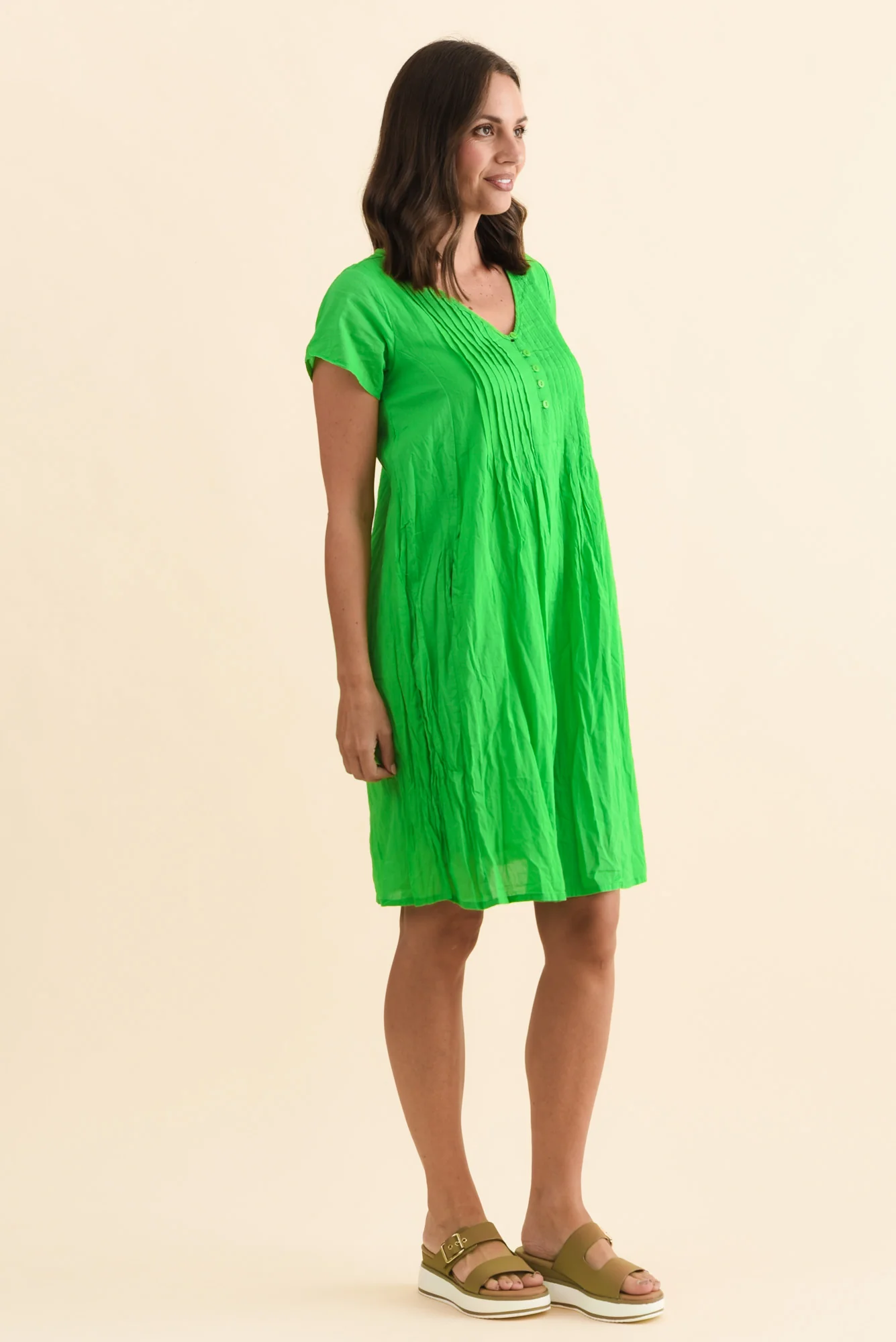 Sabina Bright Green Crinkle Cotton Dress - Image 3