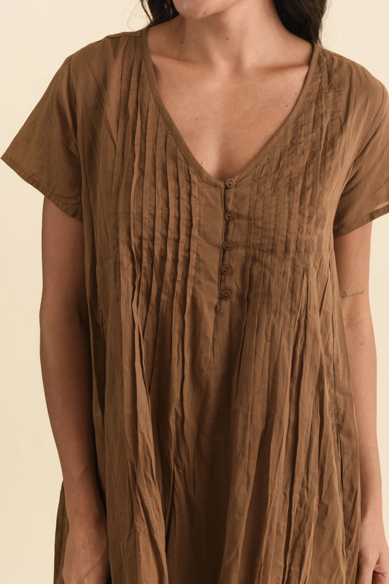 Sabina Mocha Crinkle Cotton Dress - Image 5