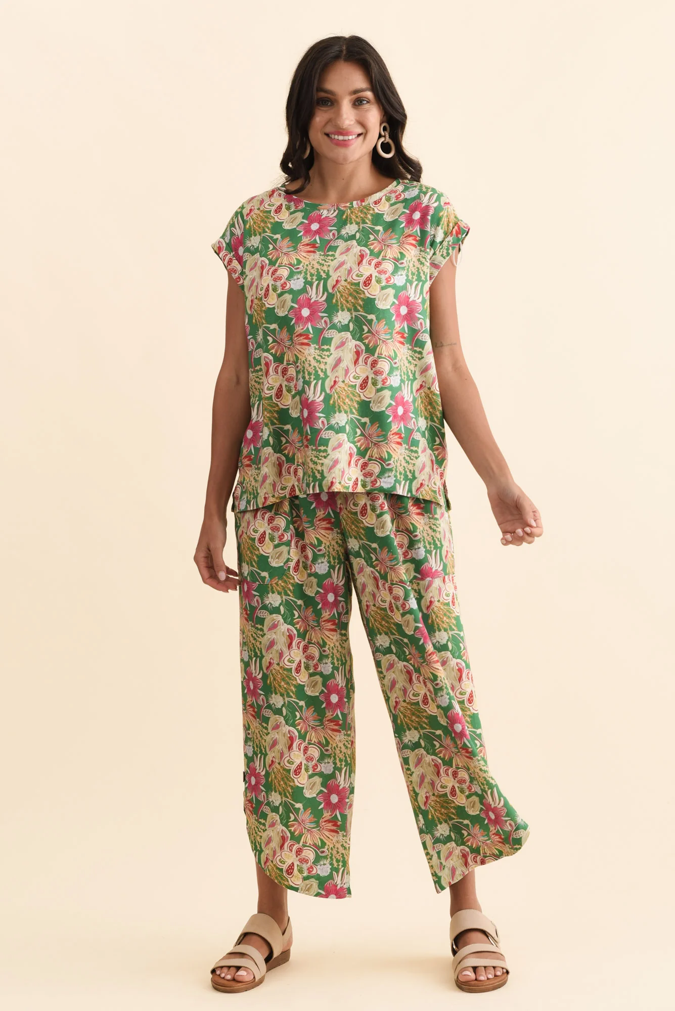 Alta Green Flower Linen Cotton Top - Image 3