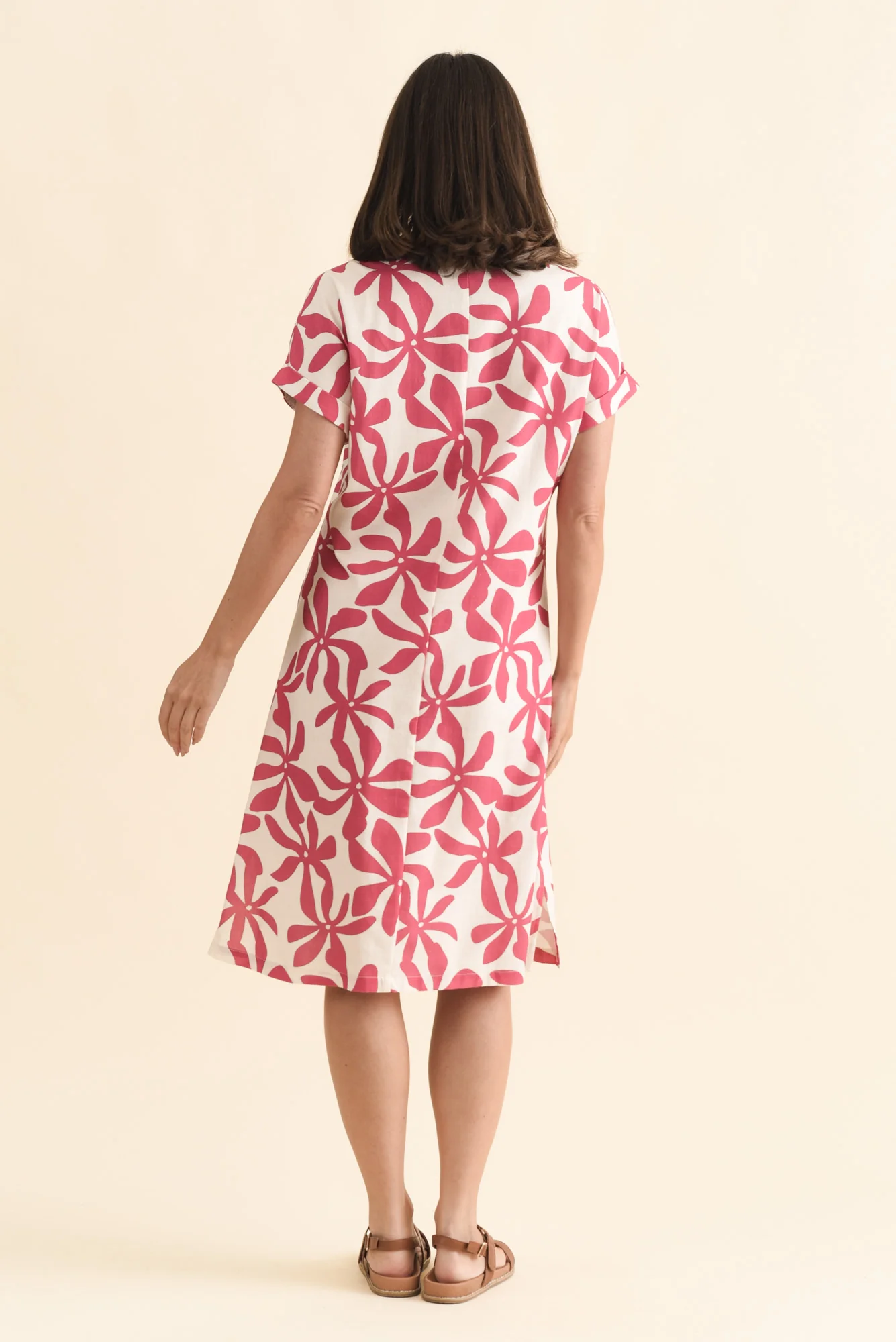 Sommer Red Abstract Cotton Blend V Neck Dress - Image 4