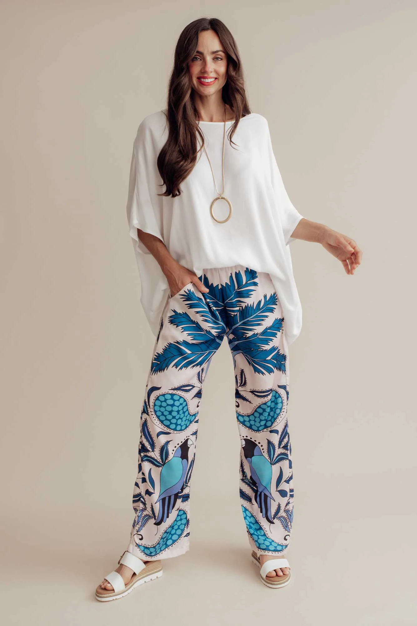 Sona Blue Tropical Wide Leg Pants - Image 2