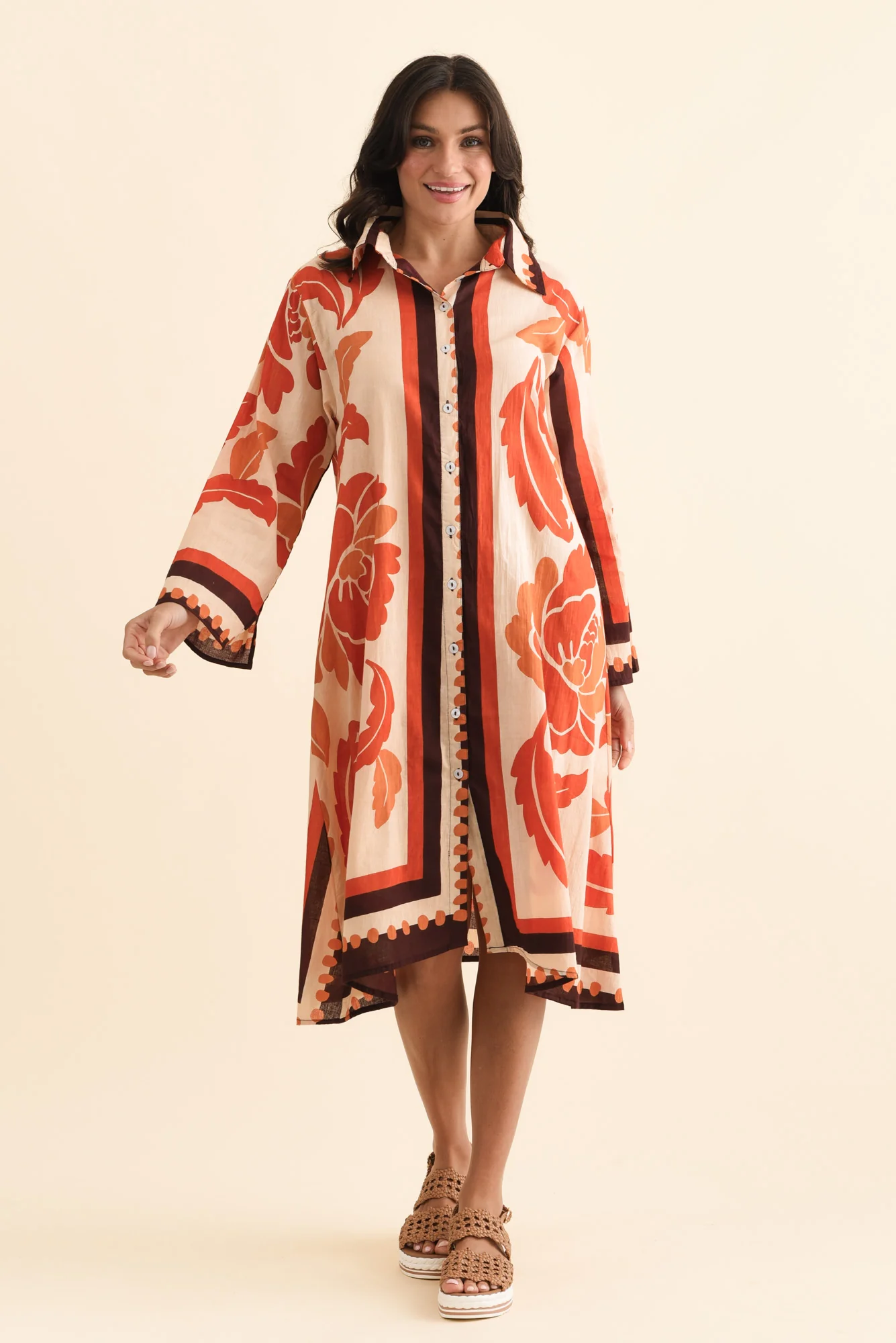 Stella Rust Leaf Cotton Shirt Dress - Image 3