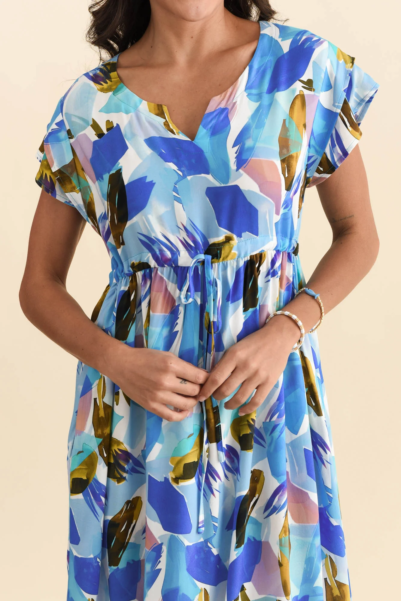 Suzette Blue Brush Stroke Midi Dress - Image 5