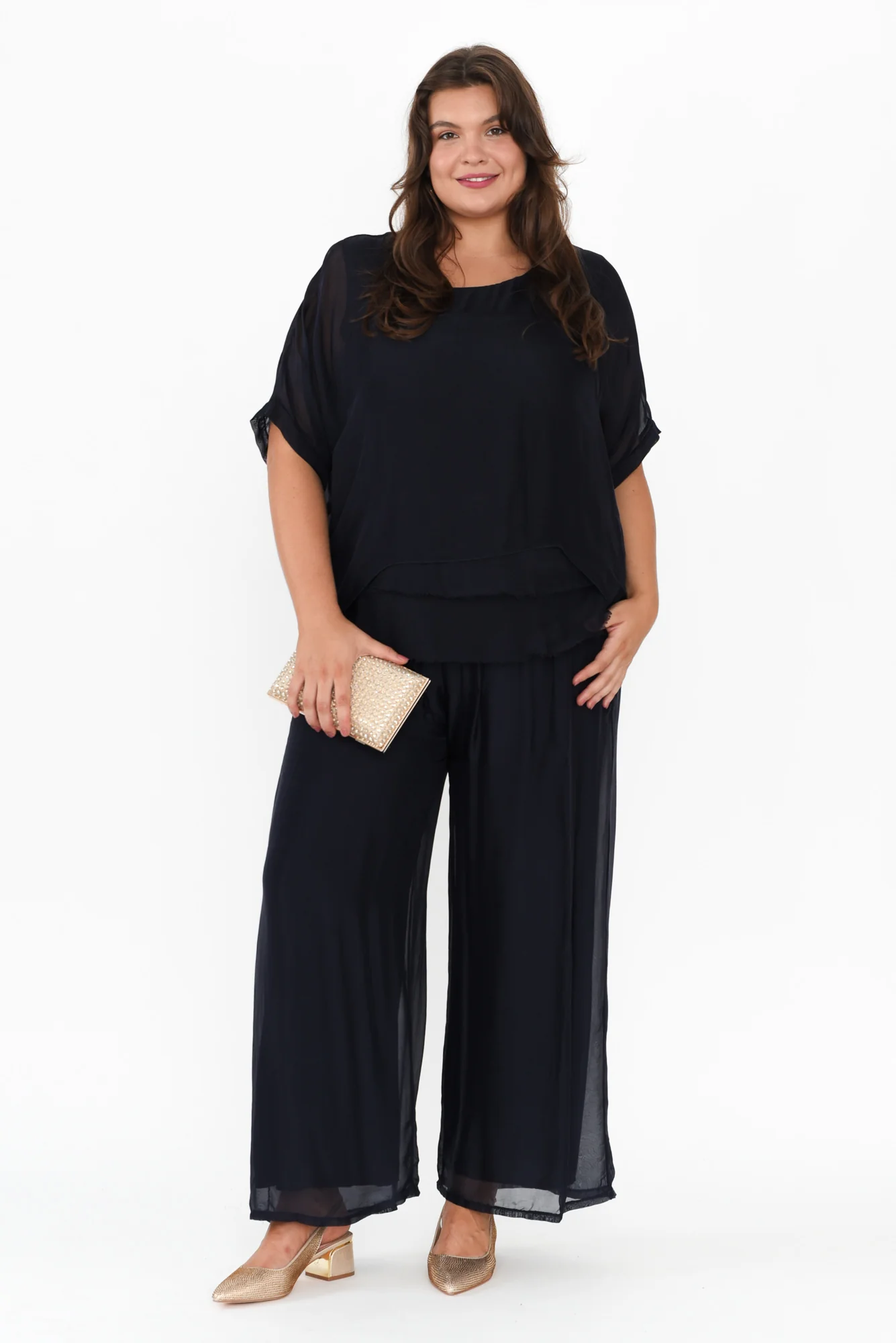 Talia Navy Silk Layer Top - Image 8
