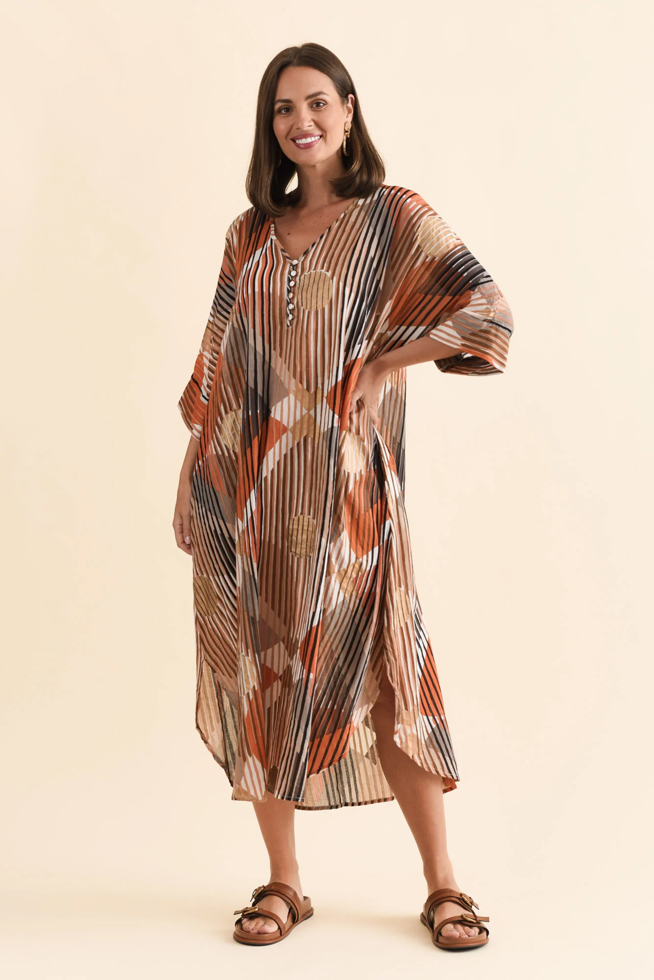 Tella Brown Abstract Cotton Kaftan - Image 6