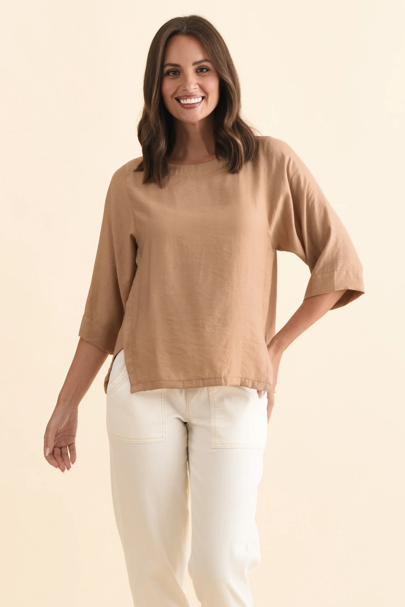 Tommy Taupe Side Split Top