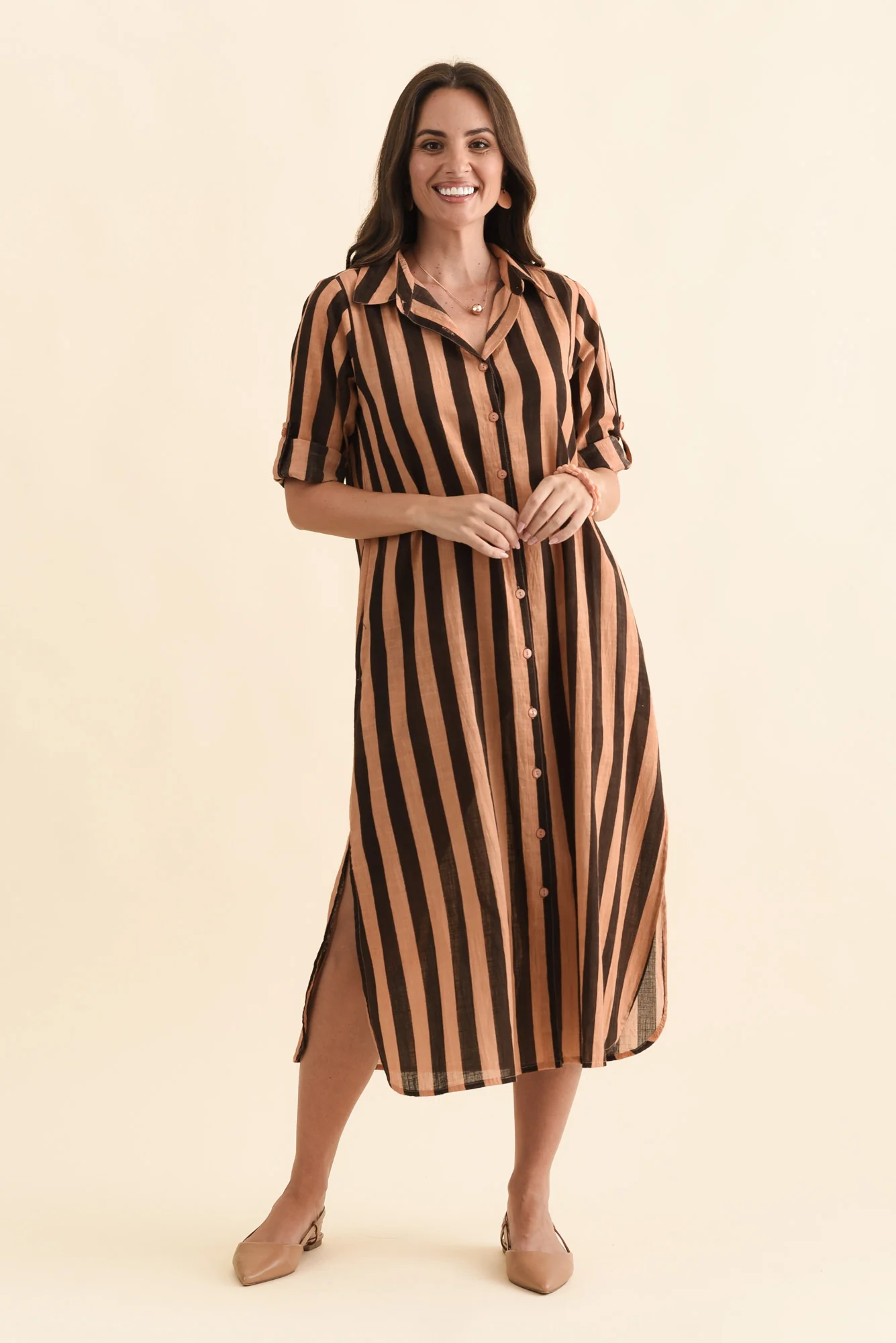 Tricia Chocolate Stripe Cotton Shirt Dress - Image 6