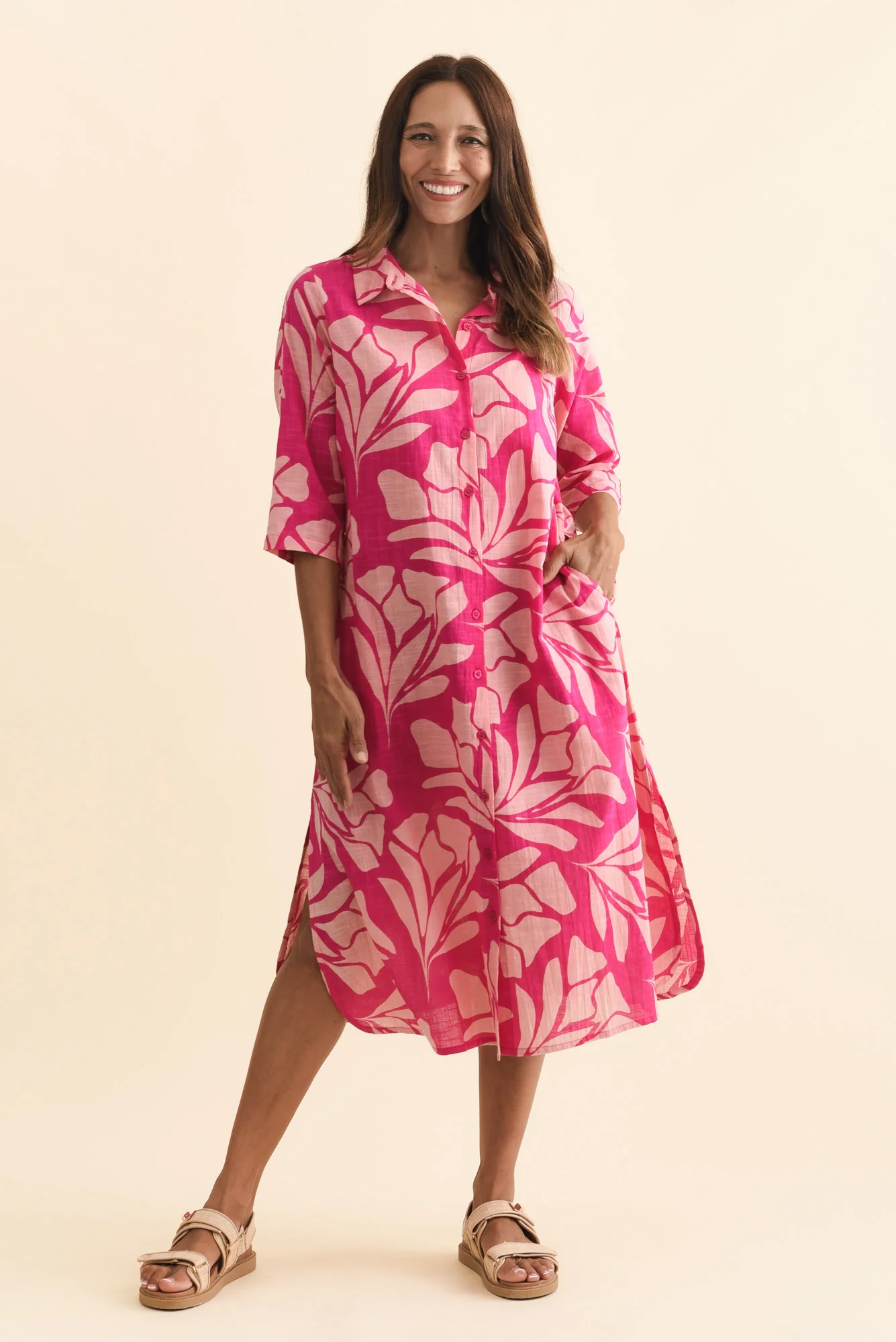 Tricia Pink Floral Cotton Shirt Dress - Image 6