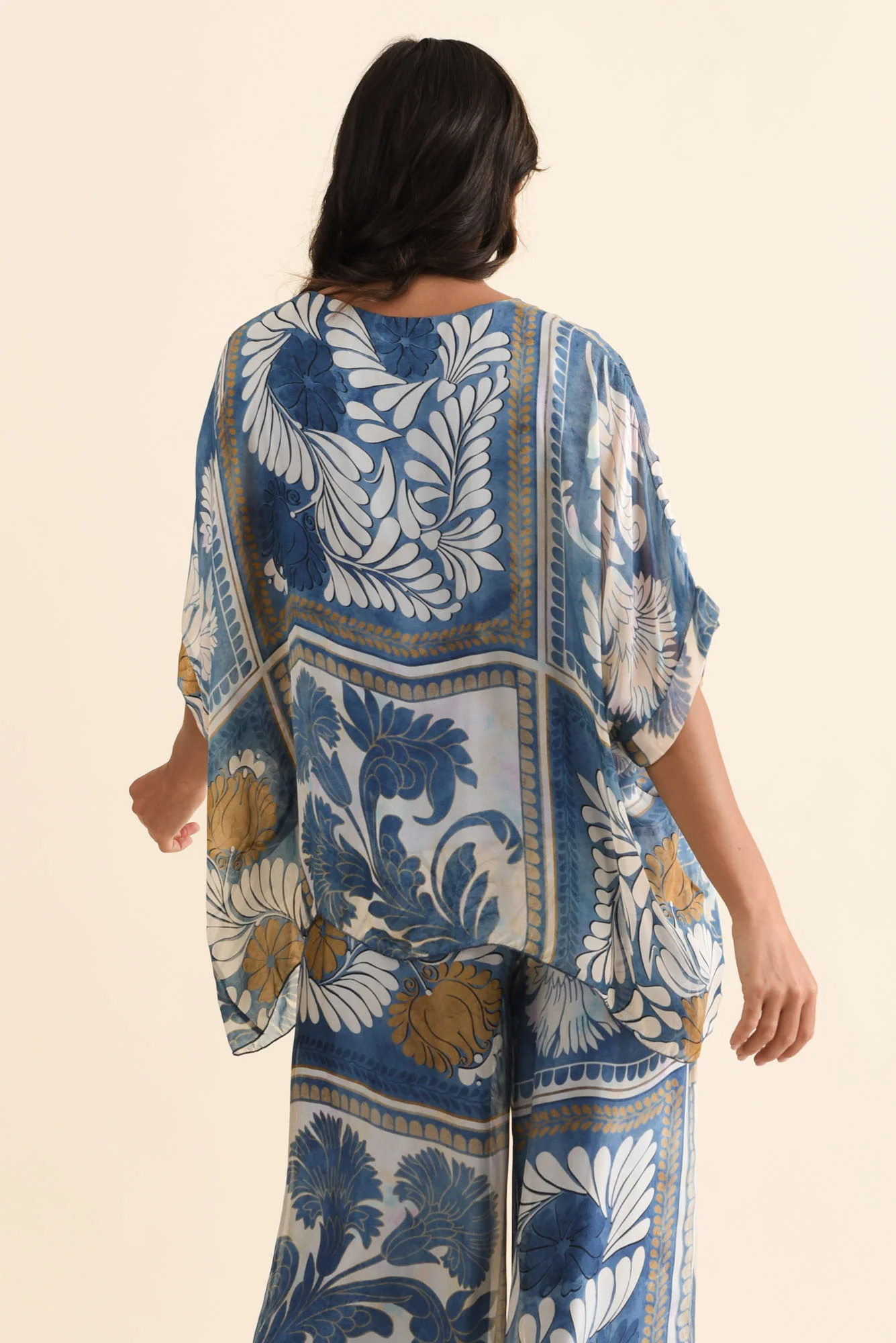 Trisha Blue Botanical Silk Overlay Top - Image 4