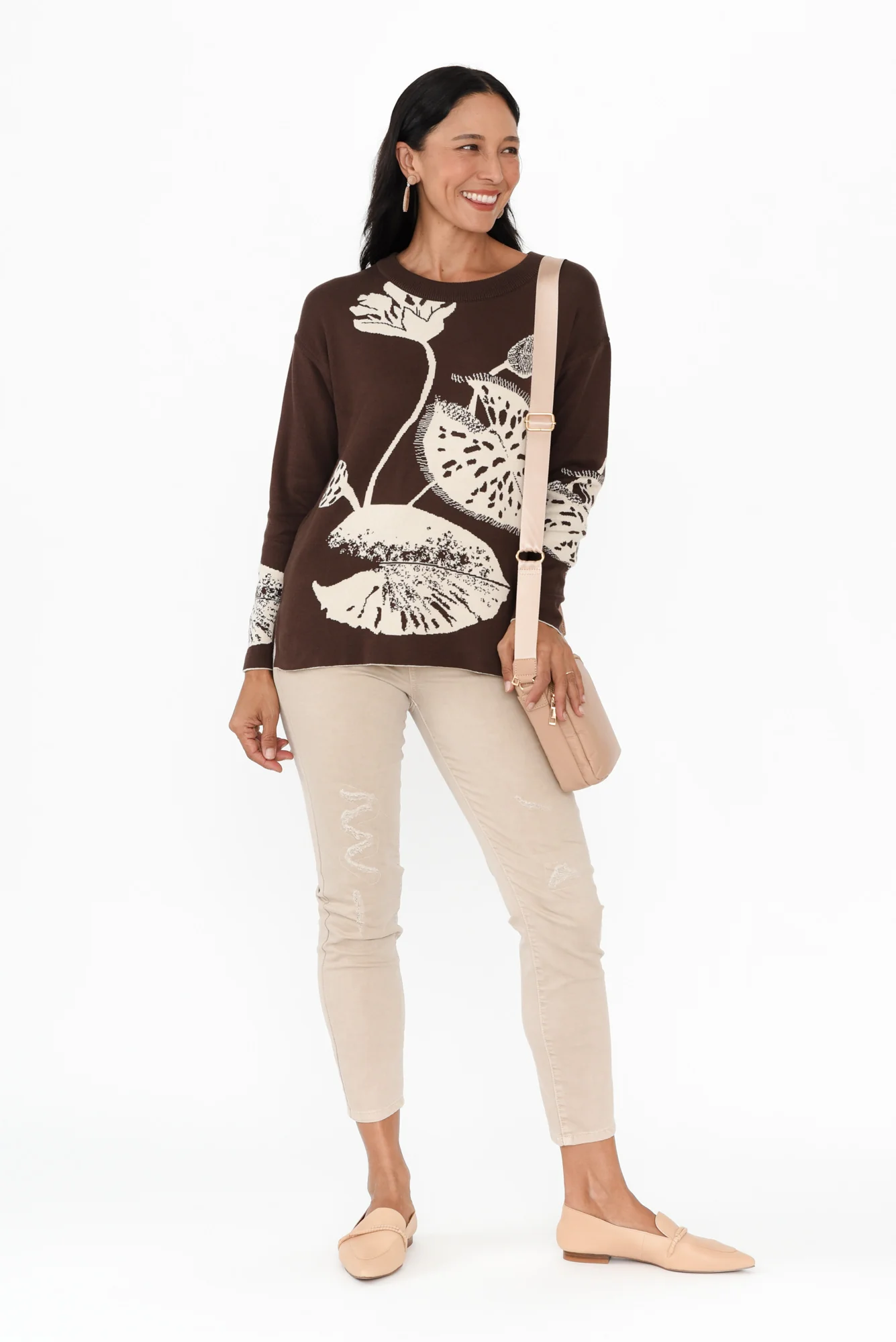 Veda Brown Floral Reversible Cotton Jumper - Image 3