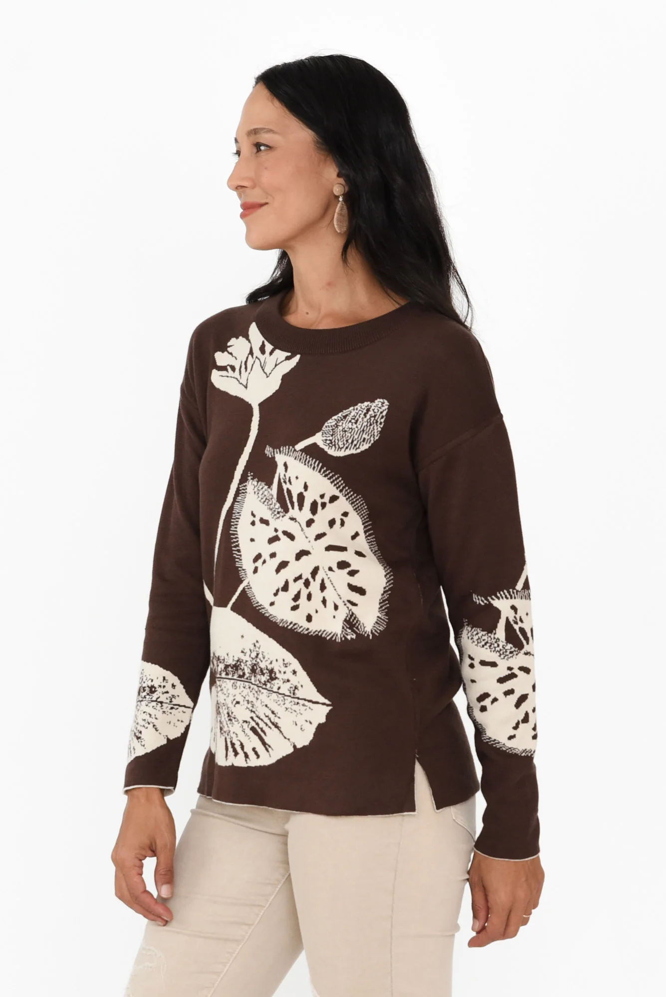 Veda Brown Floral Reversible Cotton Jumper - Image 4