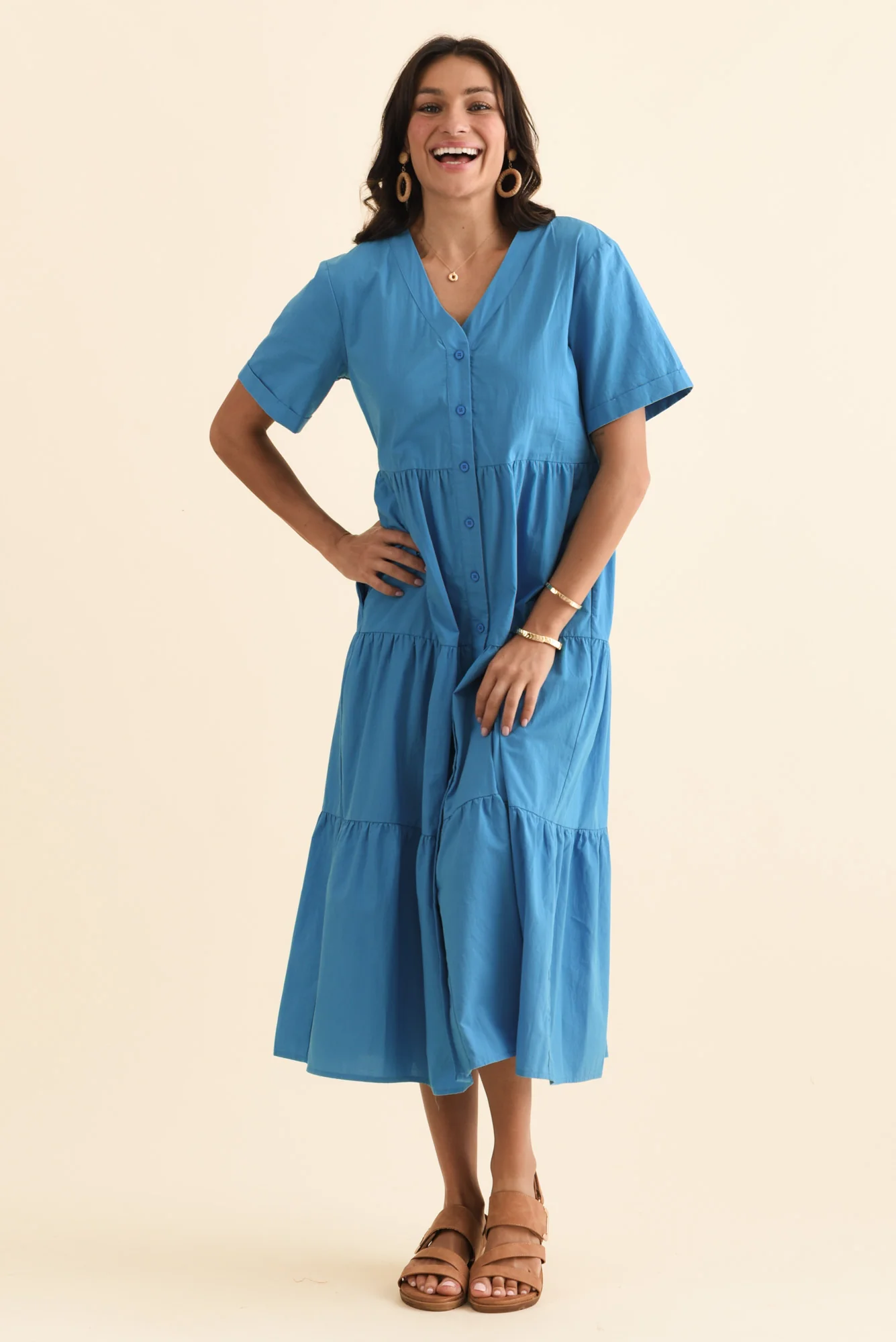 Winona Blue Cotton Button Dress - Image 6