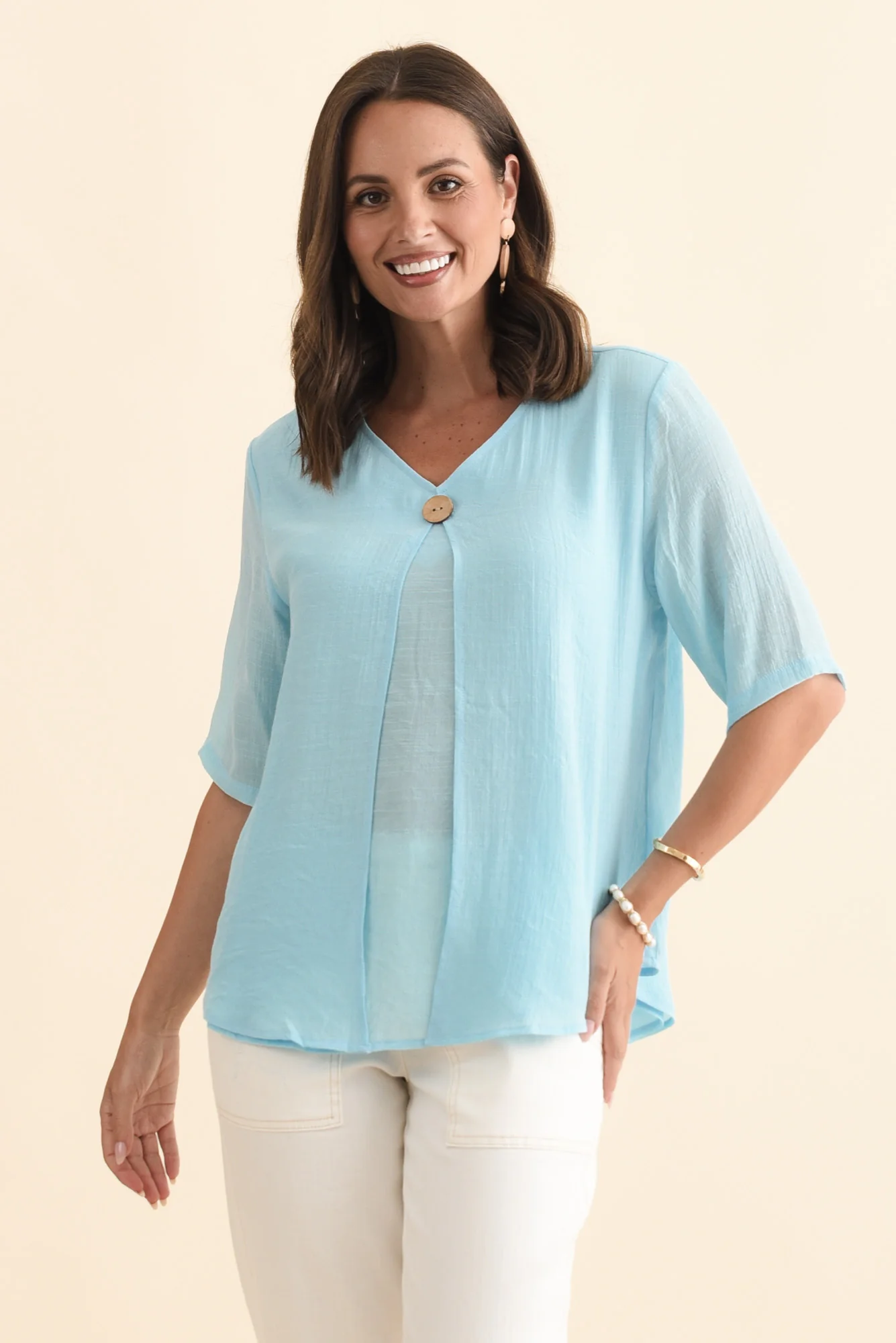 Yasmin Blue Layered Button Top