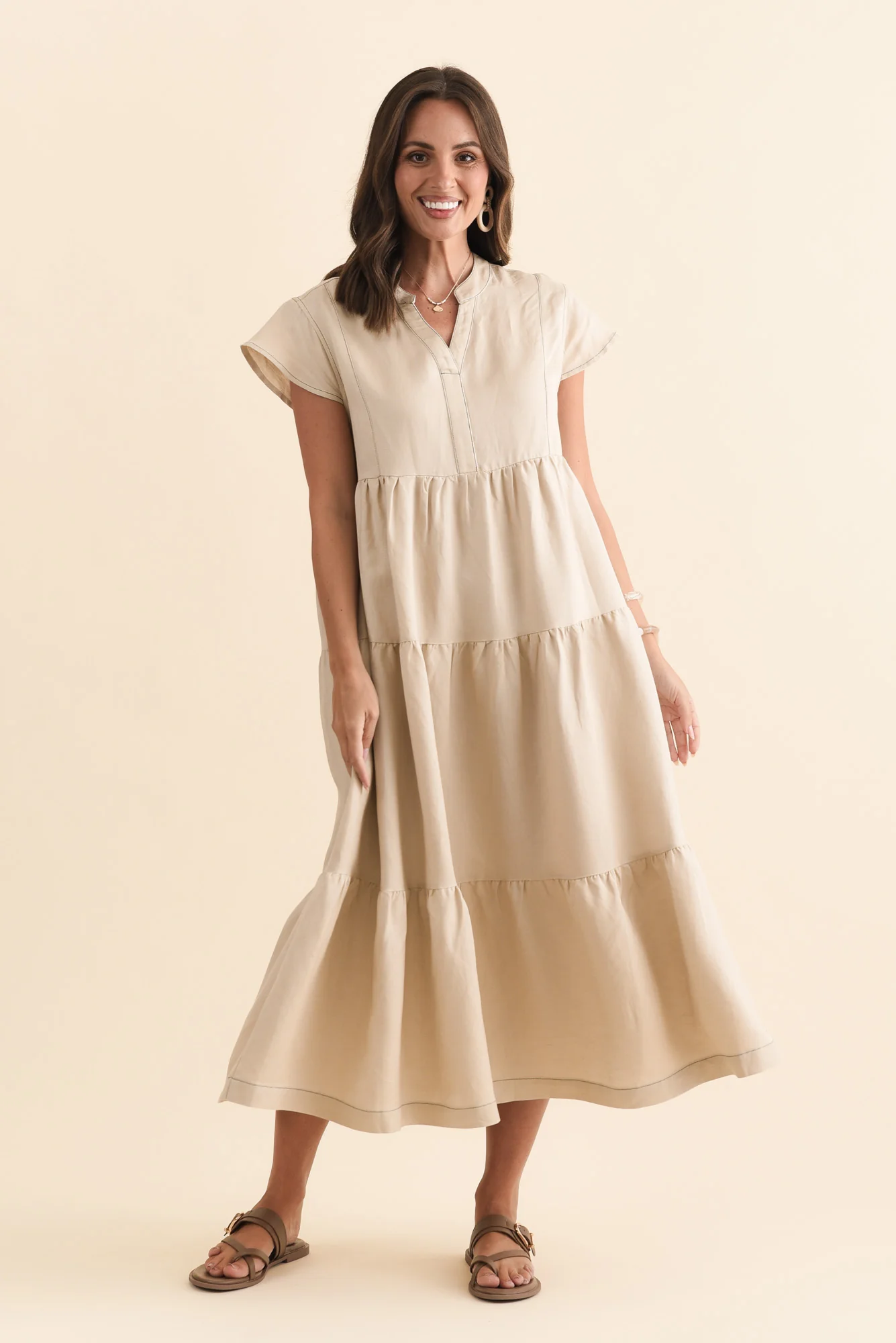 Yvette Natural Contrast Linen Blend Dress - Image 3