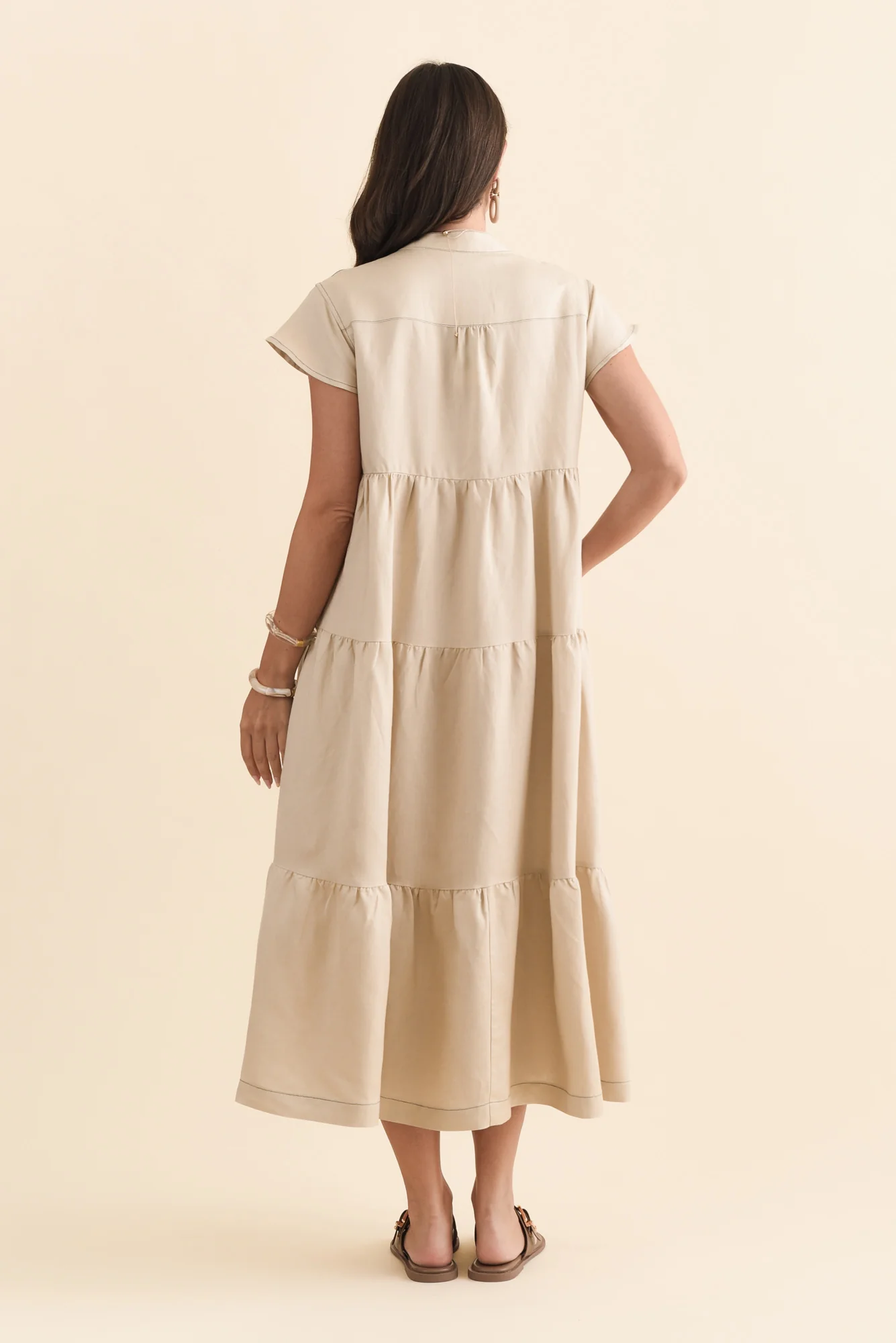 Yvette Natural Contrast Linen Blend Dress - Image 5