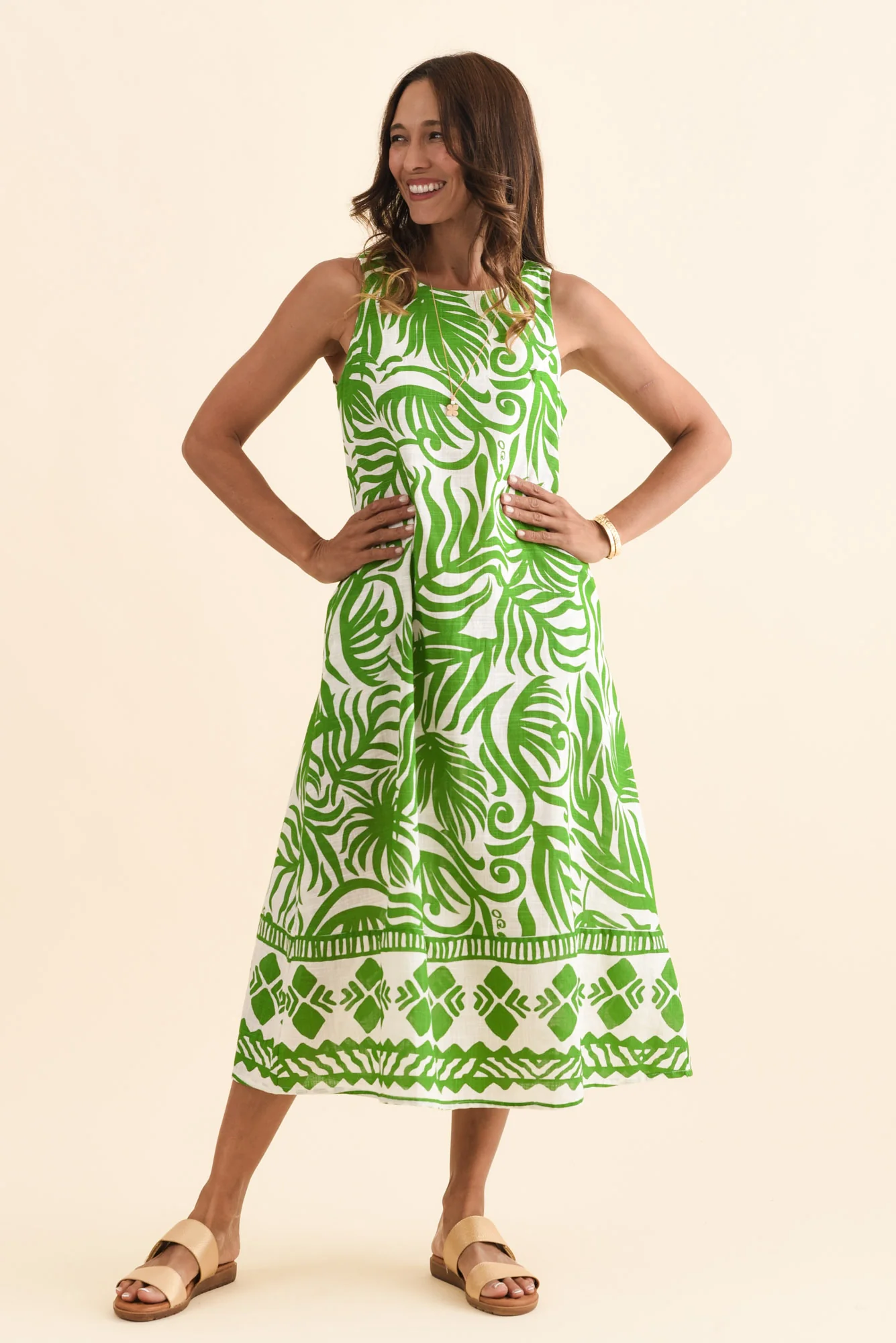 Zeldi Green Leaf Cotton Midi Dress - Image 2